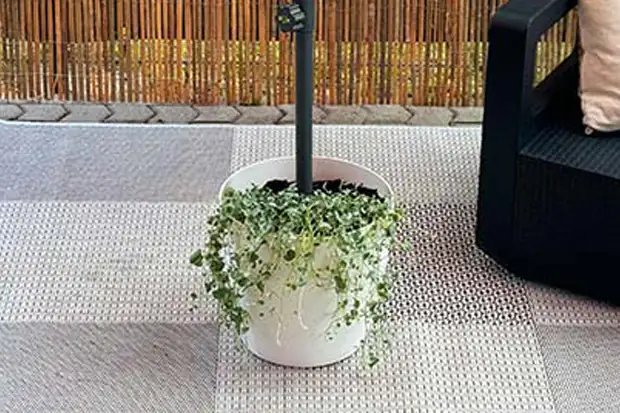 Sonnenschirmständer aus einem Pflanzkübel