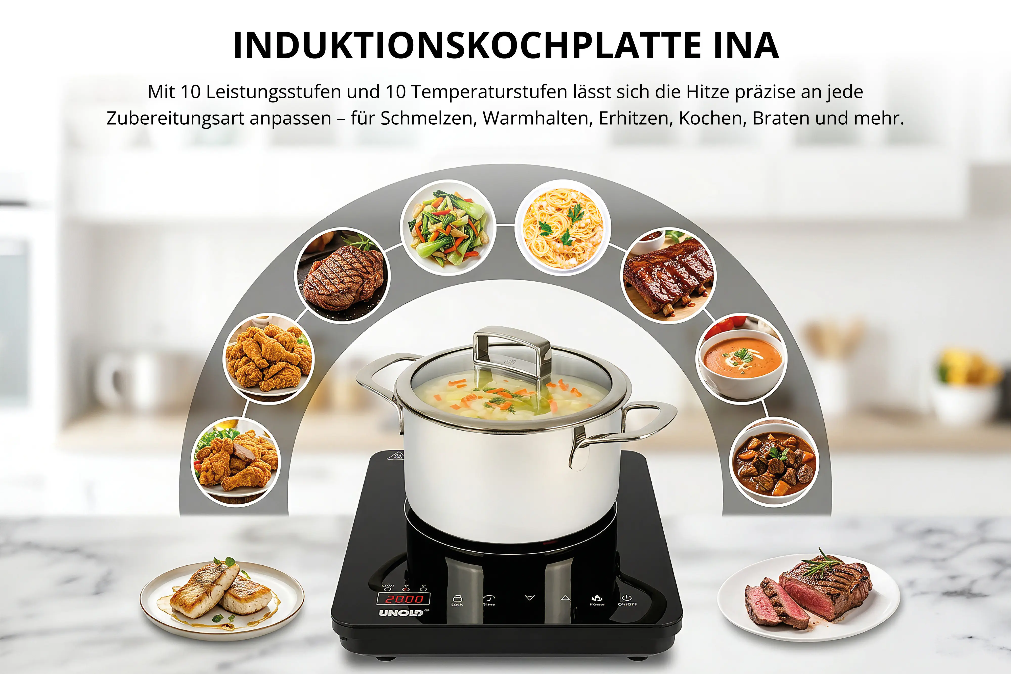 Unold 58305 Einzel-Induktionskochplatte Ina 2000 W