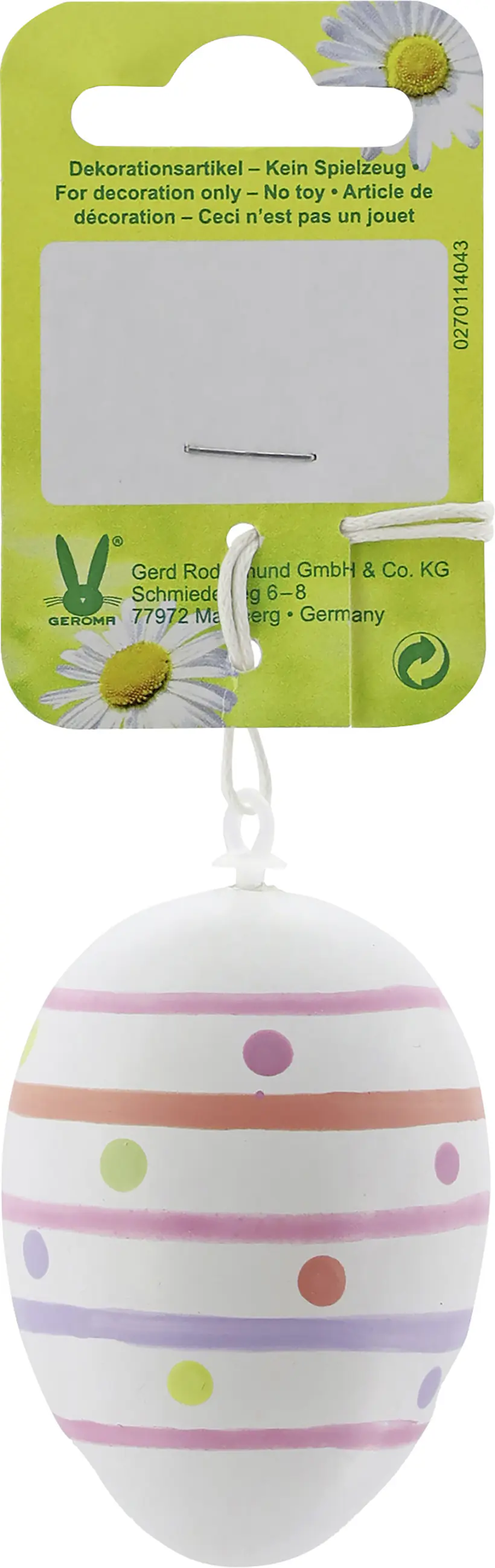 Osterei zum Hängen Kunststoff 6 x 4,2 cm weiß gestreift