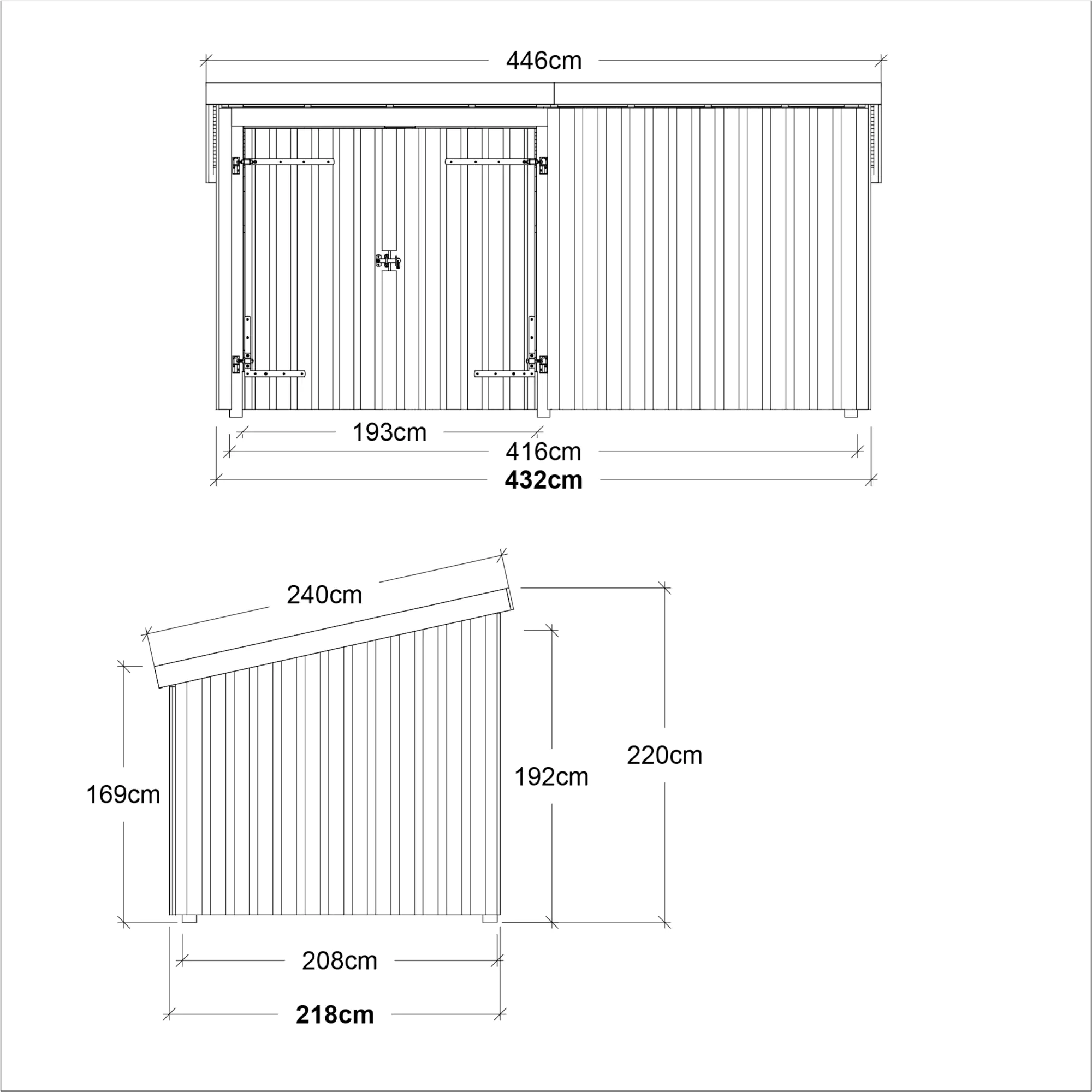 Plus Gartenhaus Nordic Multi 416 x 208 cm natur mit Doppeltür, Dachpappe