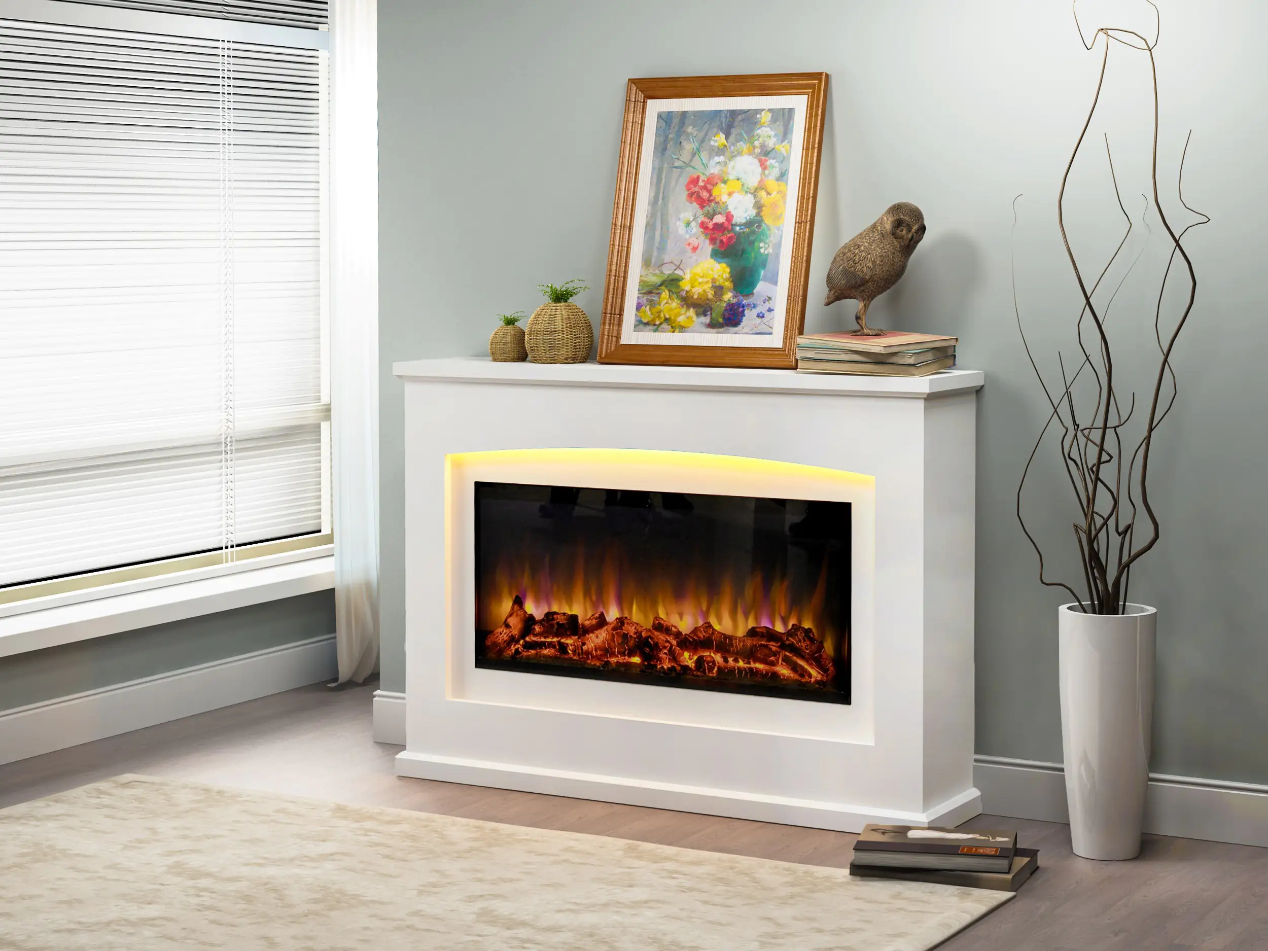 Primaster Elektrokamin weiß matt Calgary 1800/2000 Watt 122,1 x 87,6 cm