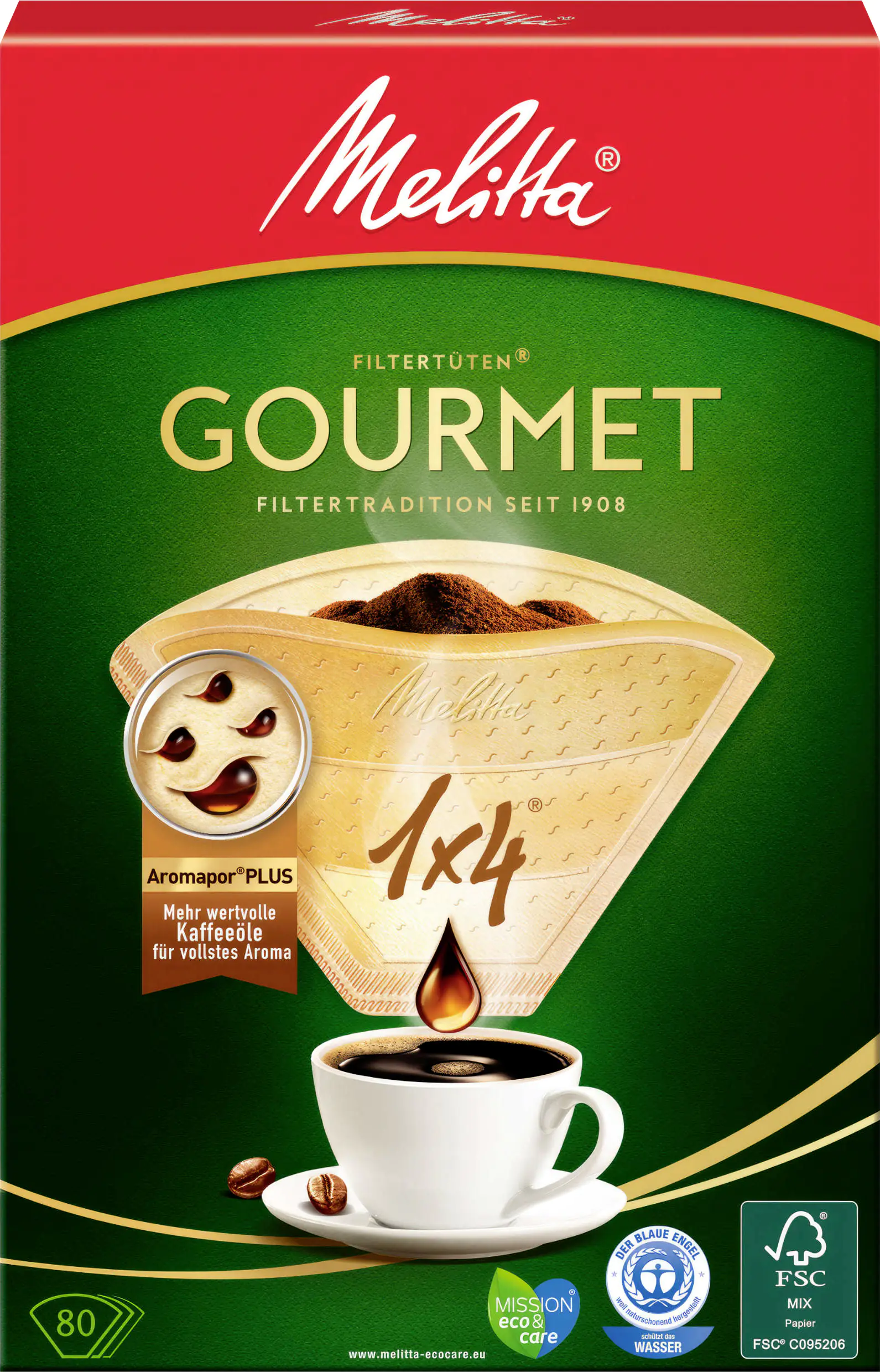 Melitta Filtertüten Gourmet braun 1x4, 80 Stück