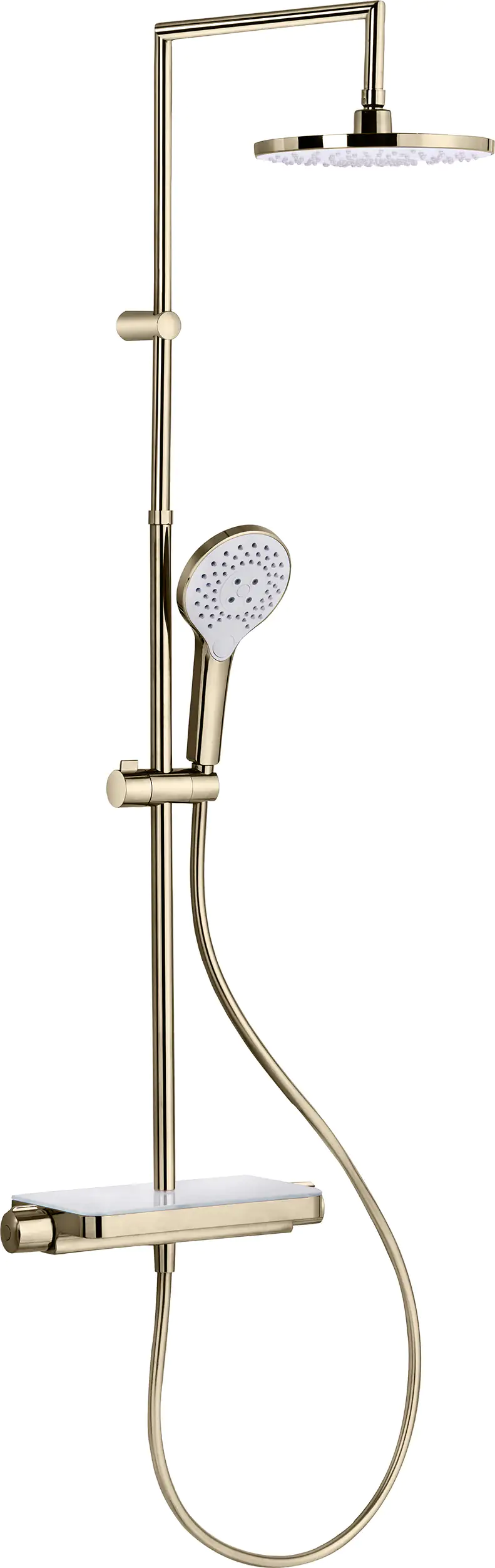 4333692065832 Primaster Duschsystem mit Thermostatarmatur und Ablage Prag lightgold 3 Strahlarten