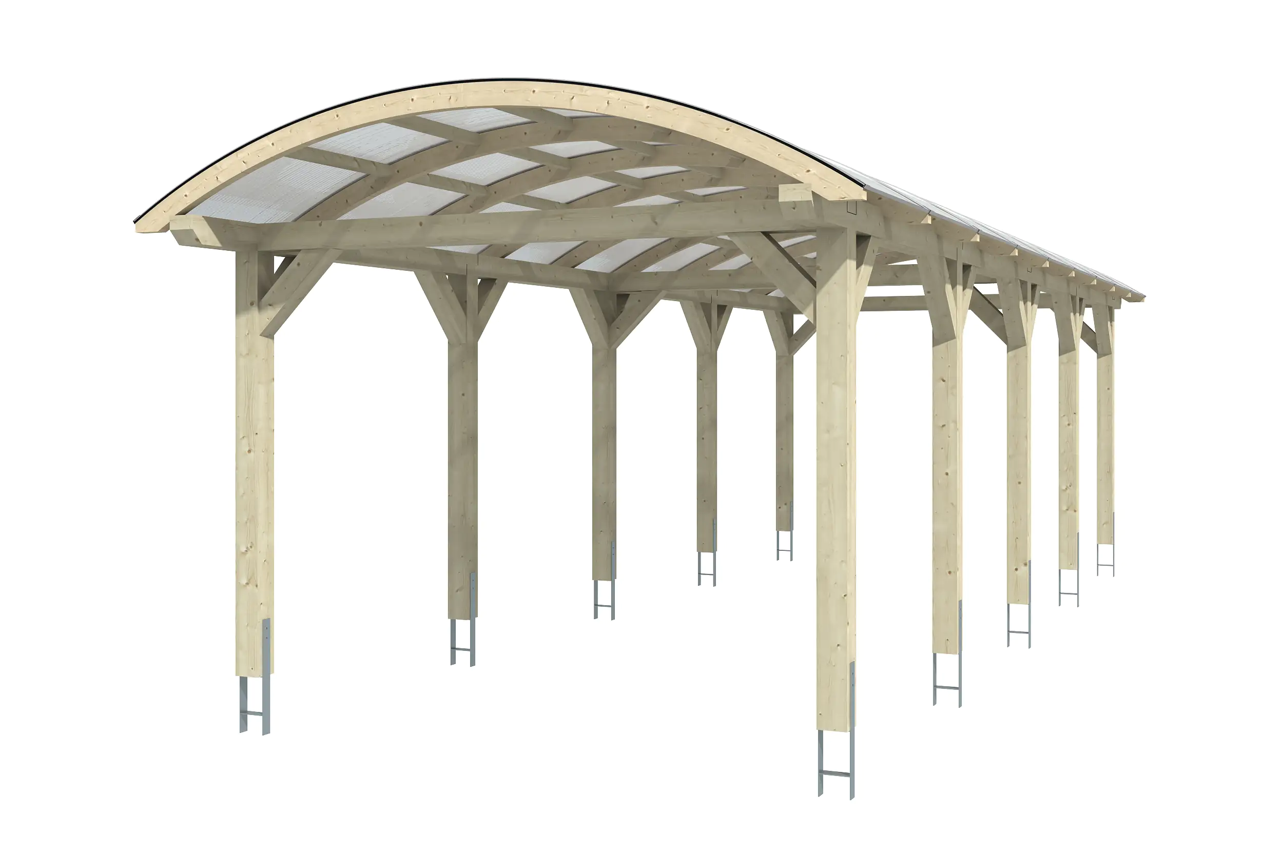4018211014415_02 SKAN HOLZ Bogendach-Carport Franken 376 x 969 cm, lasiert in Nussbaum