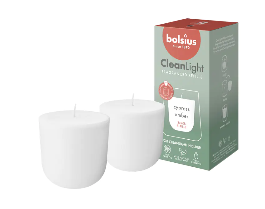 Bolsius Cleanlight Duft-Nachfüller 2er Pack Zypresse & Bernstein