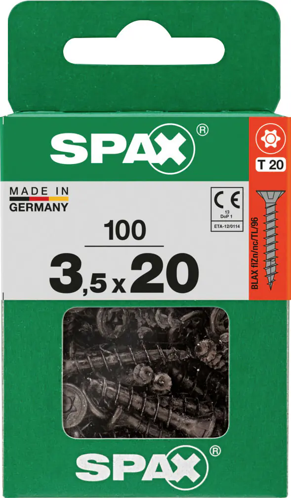 Spax Universalschrauben 3,5 x 20 mm T20 Vollgewinde - 100 Stk. 