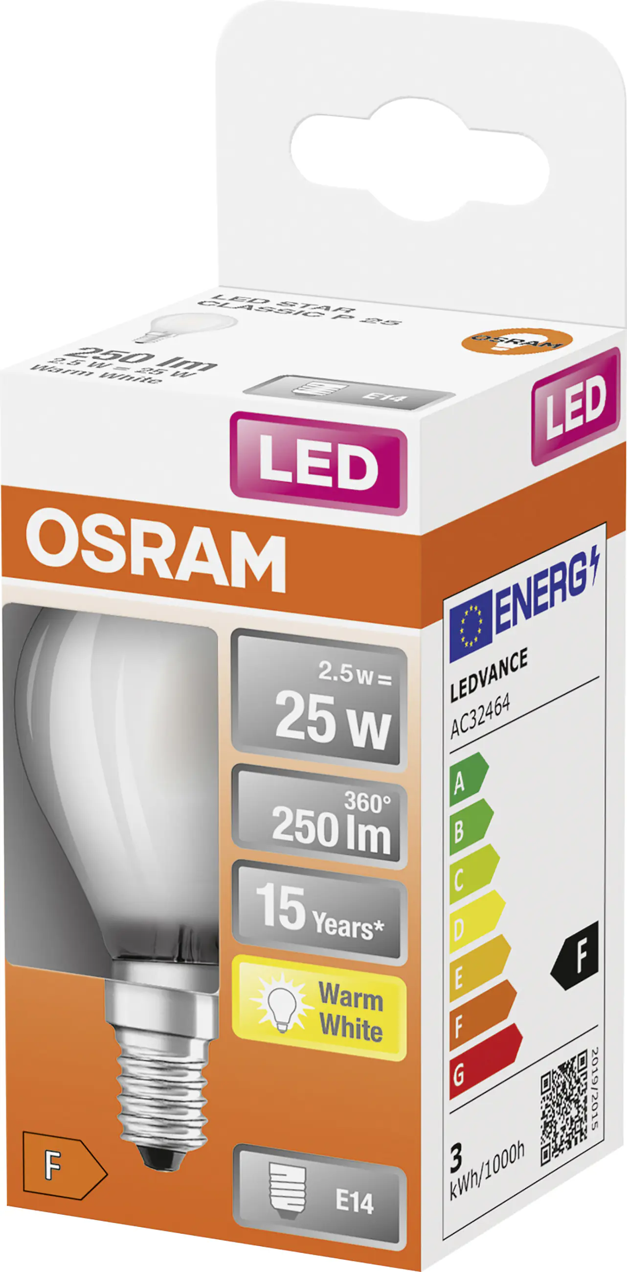 Osram LED Leuchtmittel Retrofit CLP 25 E14 2,5W warmweiß, weiß matt