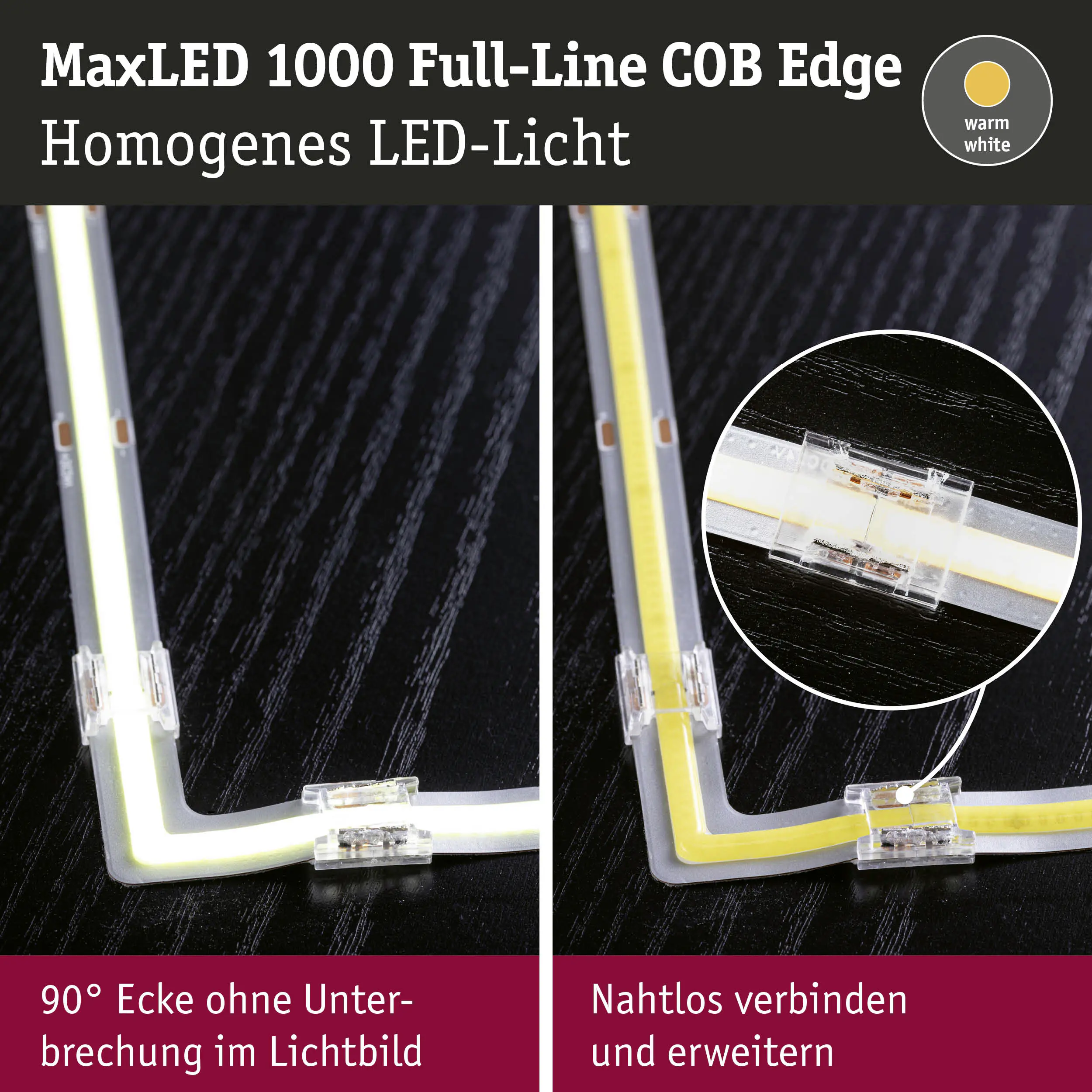 Paulmann MaxLED 1000 Stripe-Ecke warmweiß Full-Line COB 90° silber