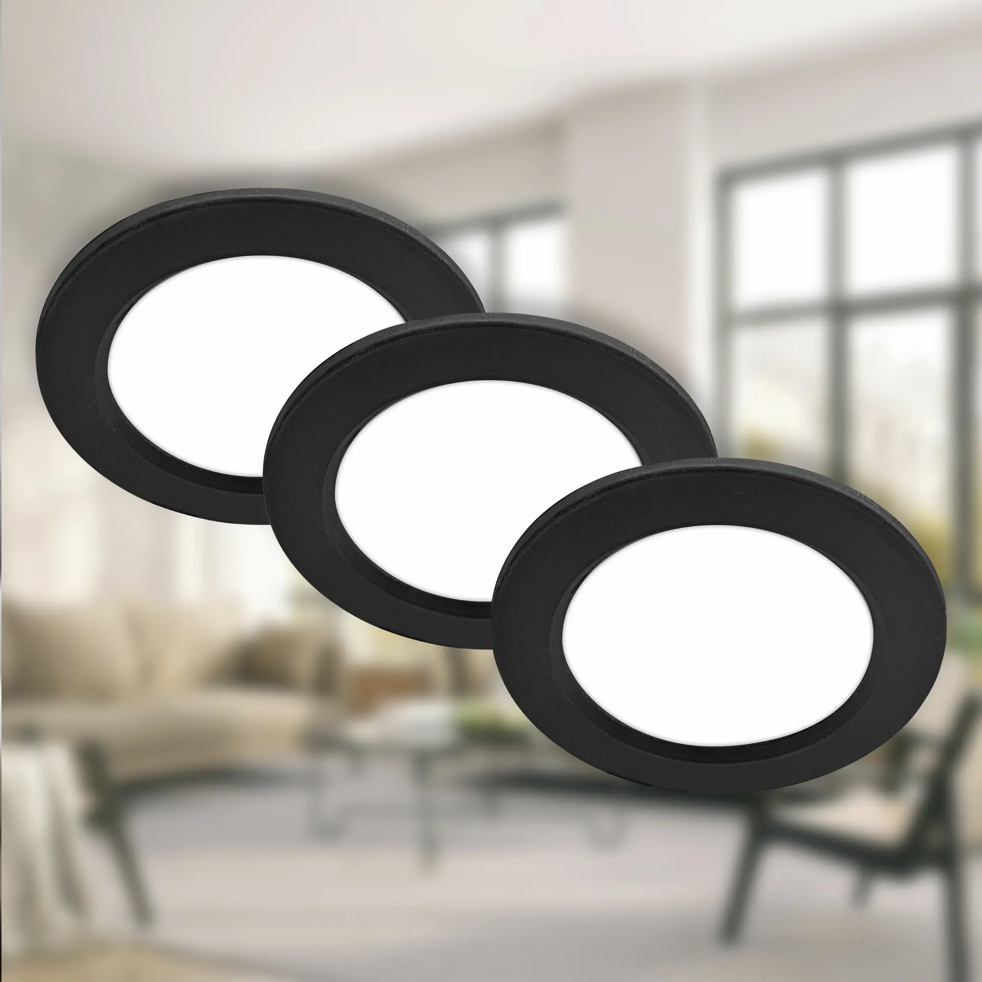Briloner LED Einbauleuchten Jeft Ø 12 x 2,8 cm kaltweiß schwarz 3er-Set