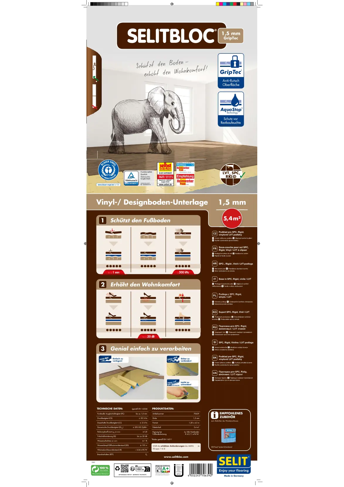 Selitbloc GripTec Vinyl- Designboden-Unterlage Faltplatte 1,5 mm stark Selitbloc GripTec Vinyl- Designboden-Unterlage Faltplatte 1,5 mm stark