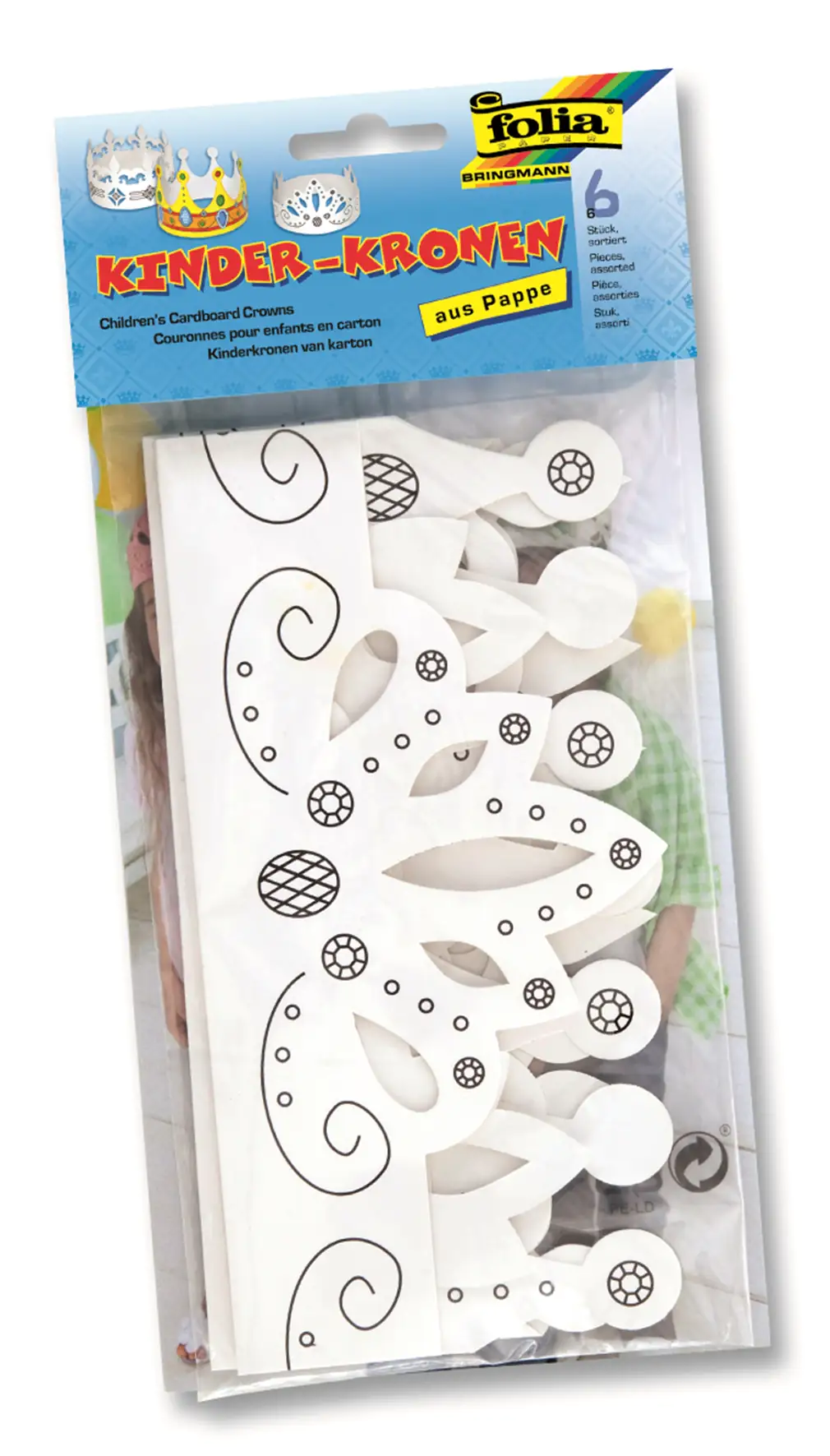 Kinderkronen in 3 Formen 6 Stück weiss sortiert