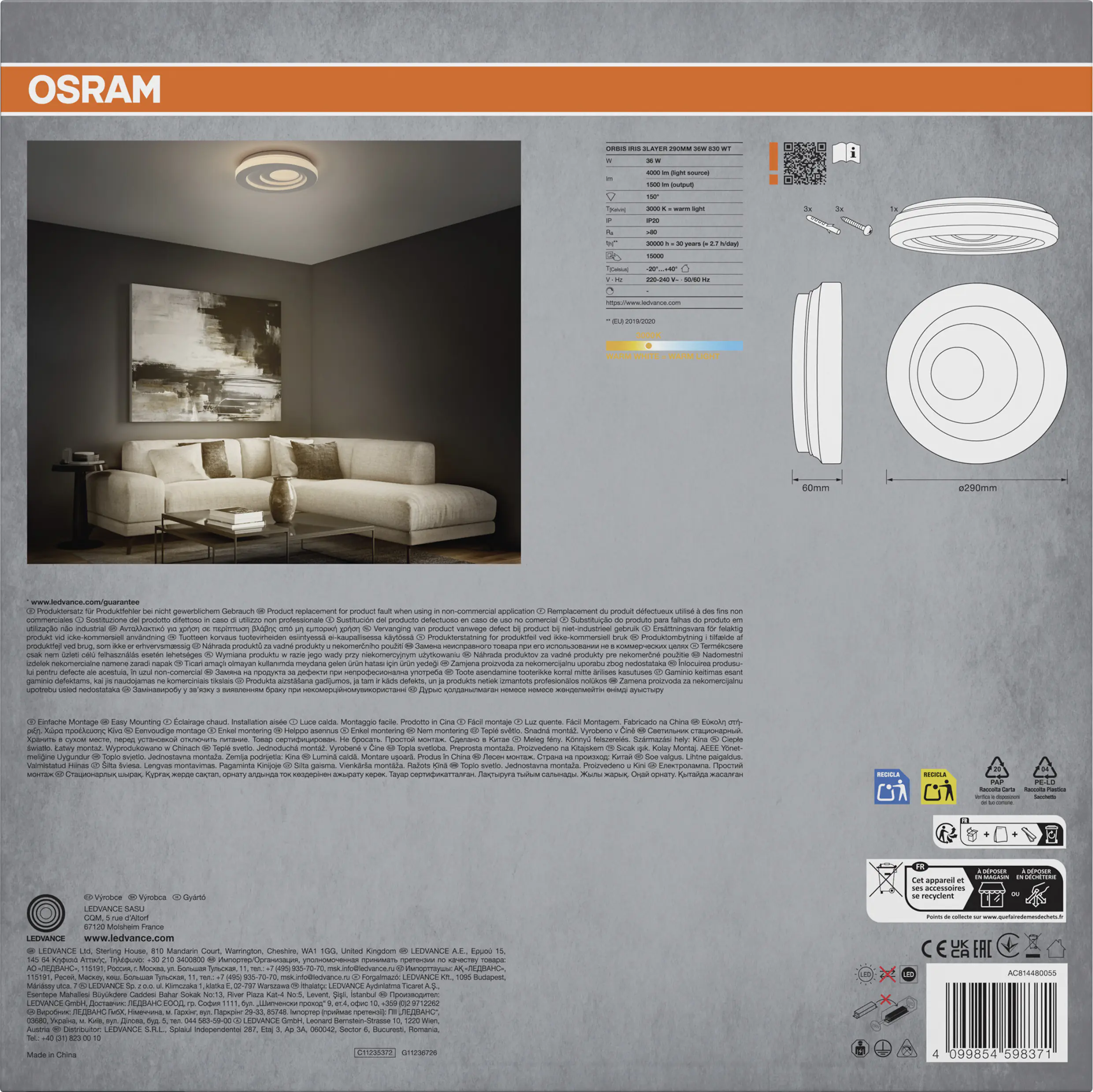 Osram LED-Deckenleuchte Orbis Iris Ø 29 cm 3Layer 36 W weiß warmweiß