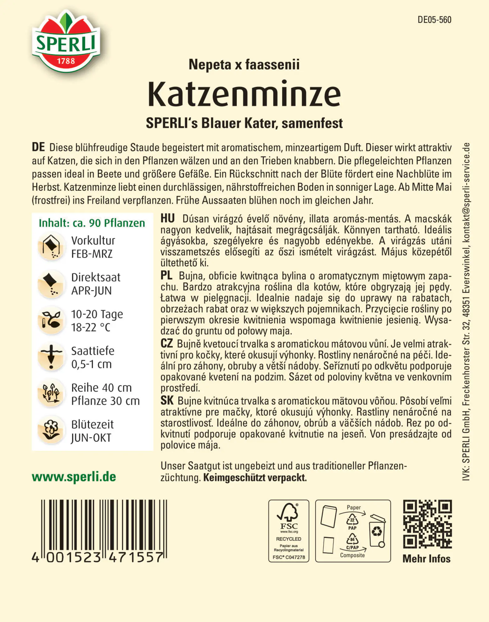 Sperli Katzenminze Sperli's Blauer Kater