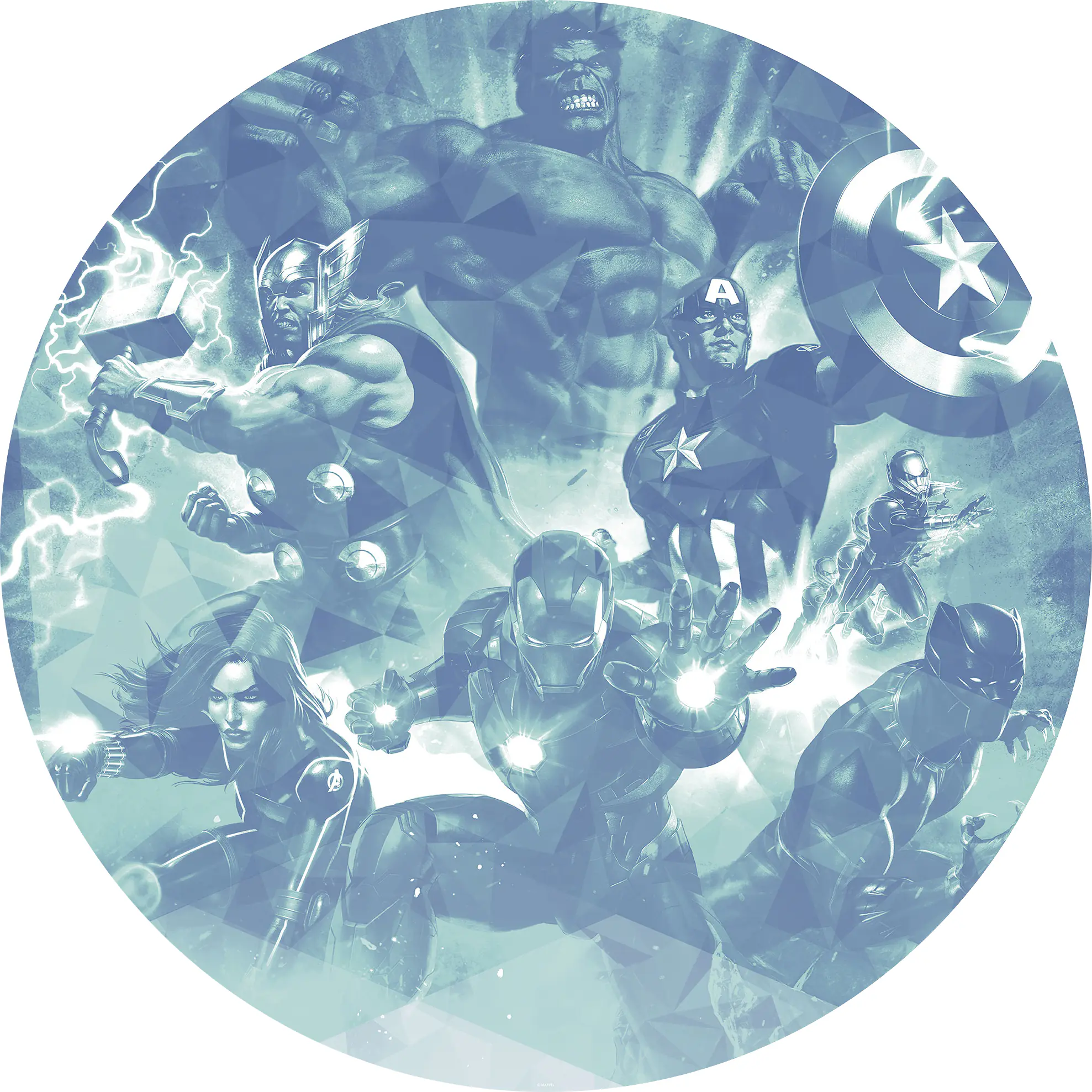 Komar Vlies Fototapete Dot Avengers Blue Power Ø 128 cm, selbstklebend