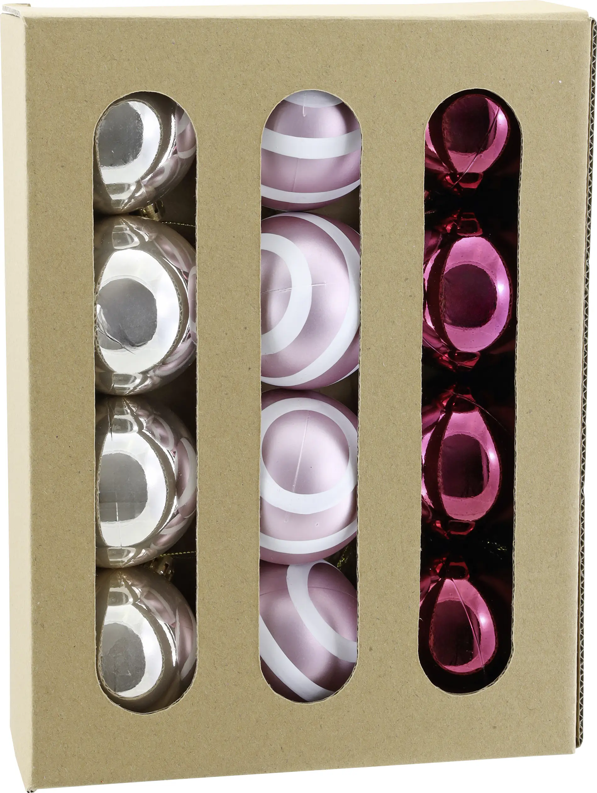 Weihnachtskugel aus Kunststoff Ø 6 cm burgundy/champagner/rose - 12 Stück