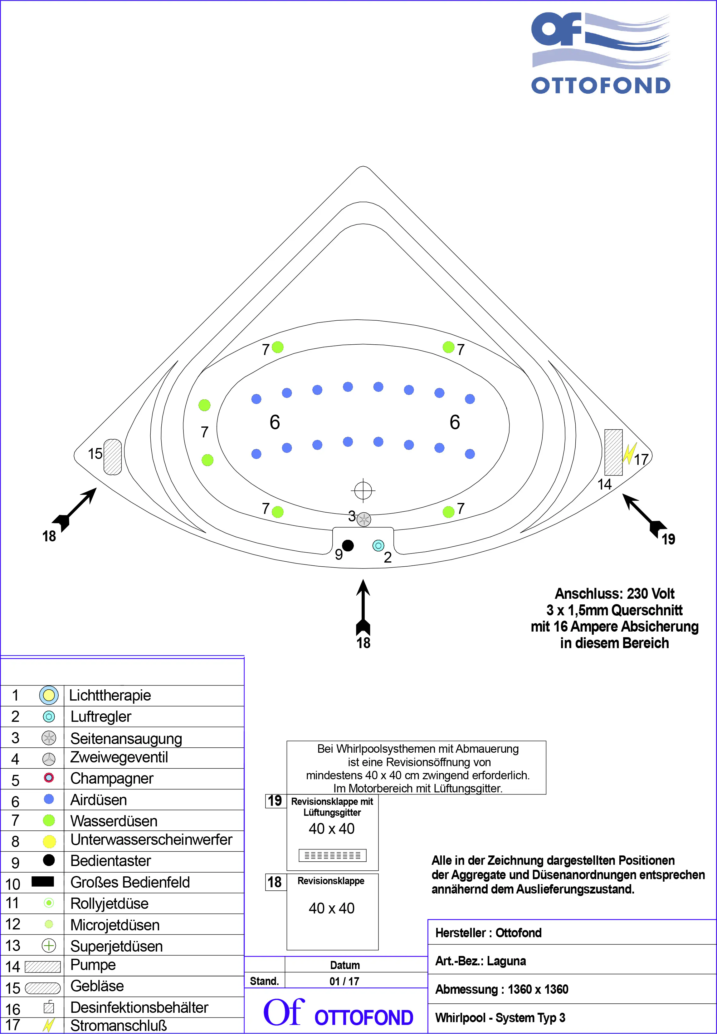 Ottofond Whirlpool-System Laguna 136 cm, Typ 3