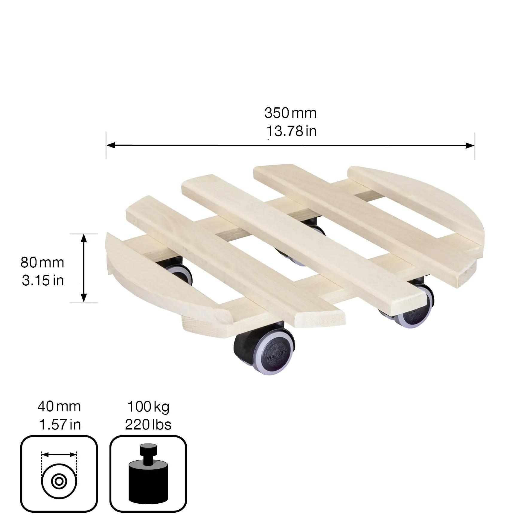 WAGNER Pflanzenroller Paletti Ø 35 cm Tragkraft bis max. 100 kg WAGNER Pflanzenroller Paletti Ø 35 cm Tragkraft bis max. 100 kg