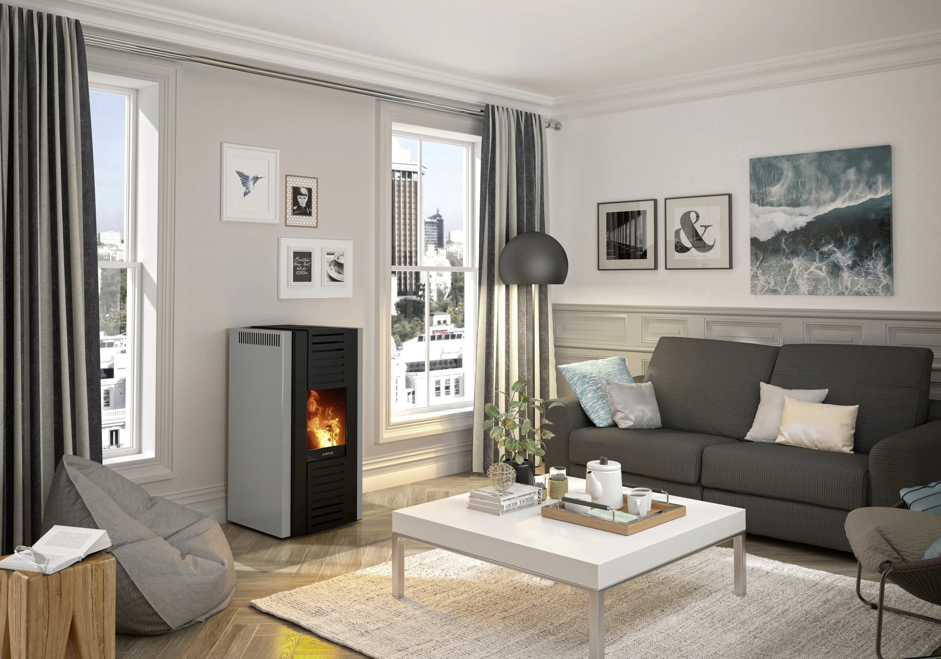 Justus Pelletofen Sirkos 2.0 Stahl taupe 2,5 - 6 kW