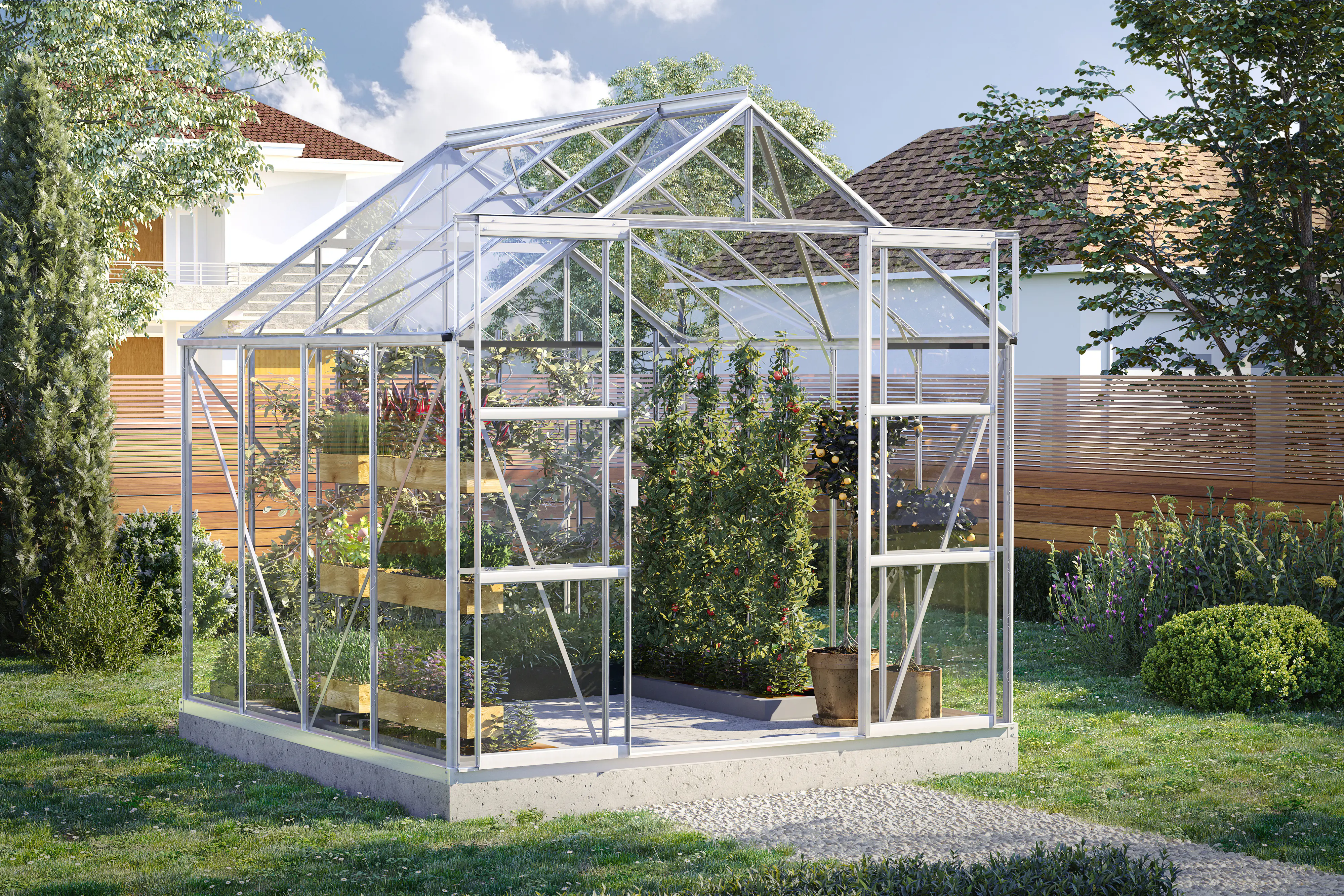Vitavia Gewächshaus-Set Uranus 6700 ESG 3 mm alu 254 x 254 cm 