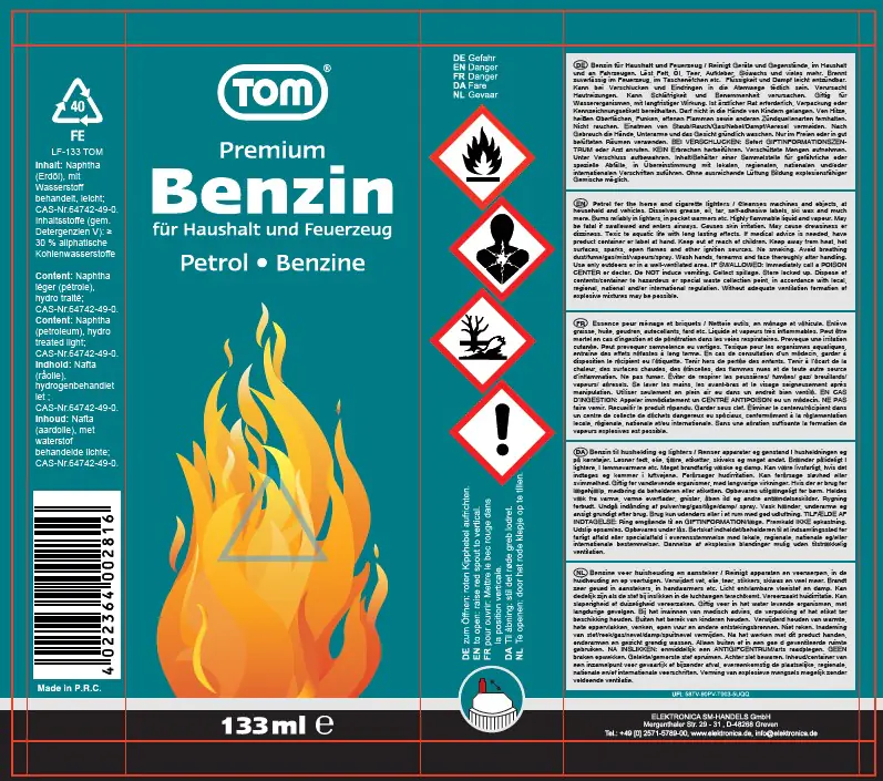 TOM Feuerzeug-/Reinigungsbenzin LF-133 TOM Feuerzeug-/Reinigungsbenzin LF-133