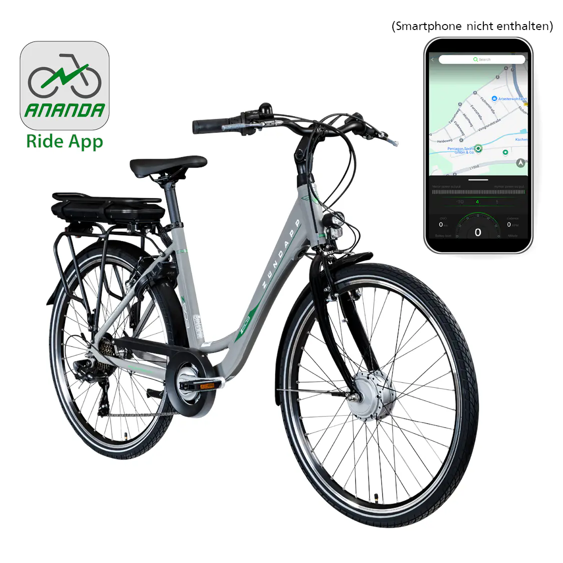 Zündapp E-Bike Z503 City 26 Zoll 7-Gang 522 Wh grau grün