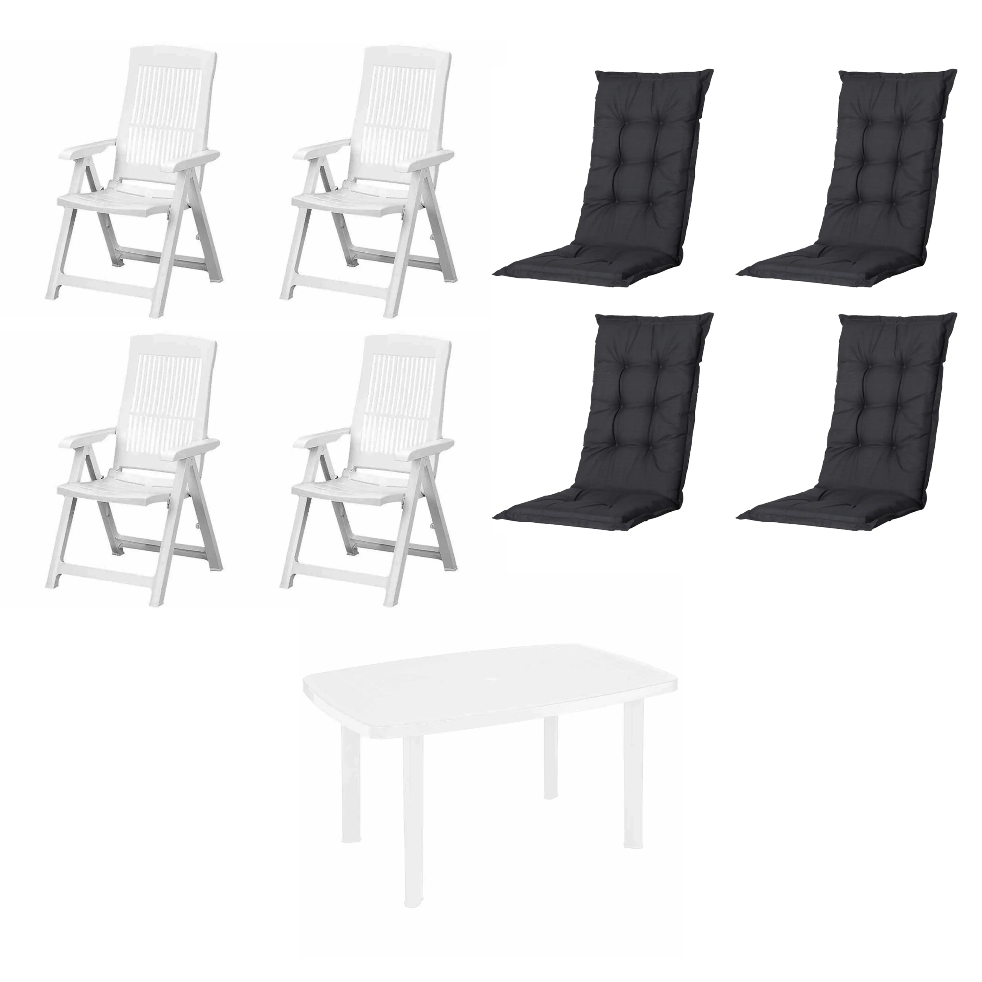 Progarden Garten-Essgruppe Tampa + Faro 4 Personen Kunststoff mit Auflagen weiß/schwarz