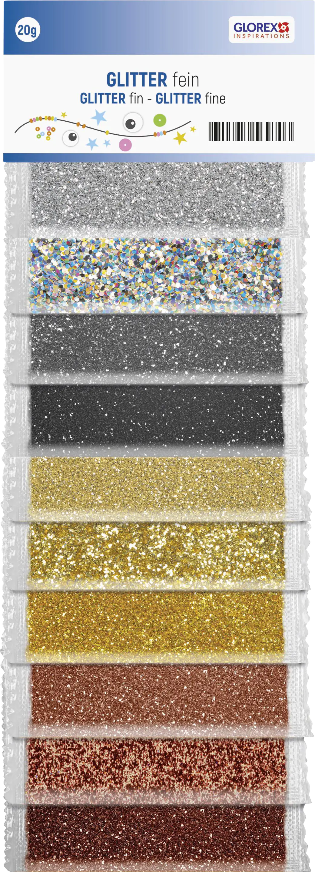 Glorex Glitter fein 10 Farben , 20 g