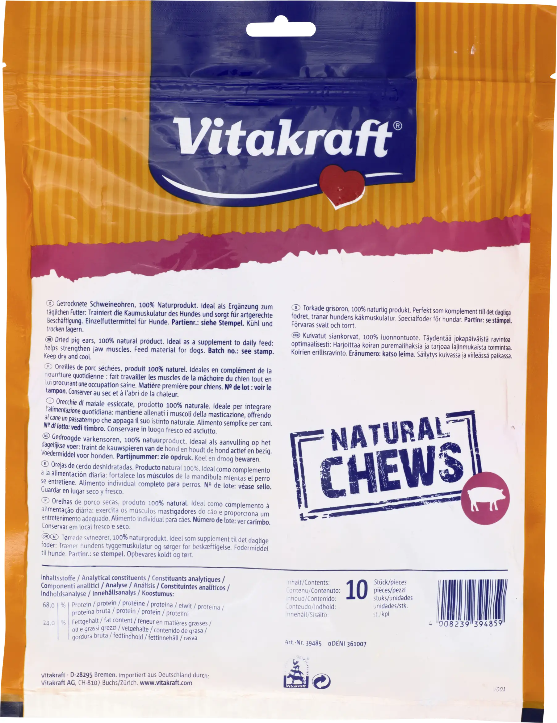 Vitakraft NaturalChews Schweineohren 10 Stück Vitakraft NaturalChews Schweineohren 10 Stück