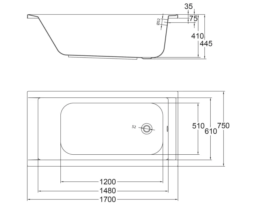 Ottofond Körperformbadewanne Braga 170 x 75 cm, weiß