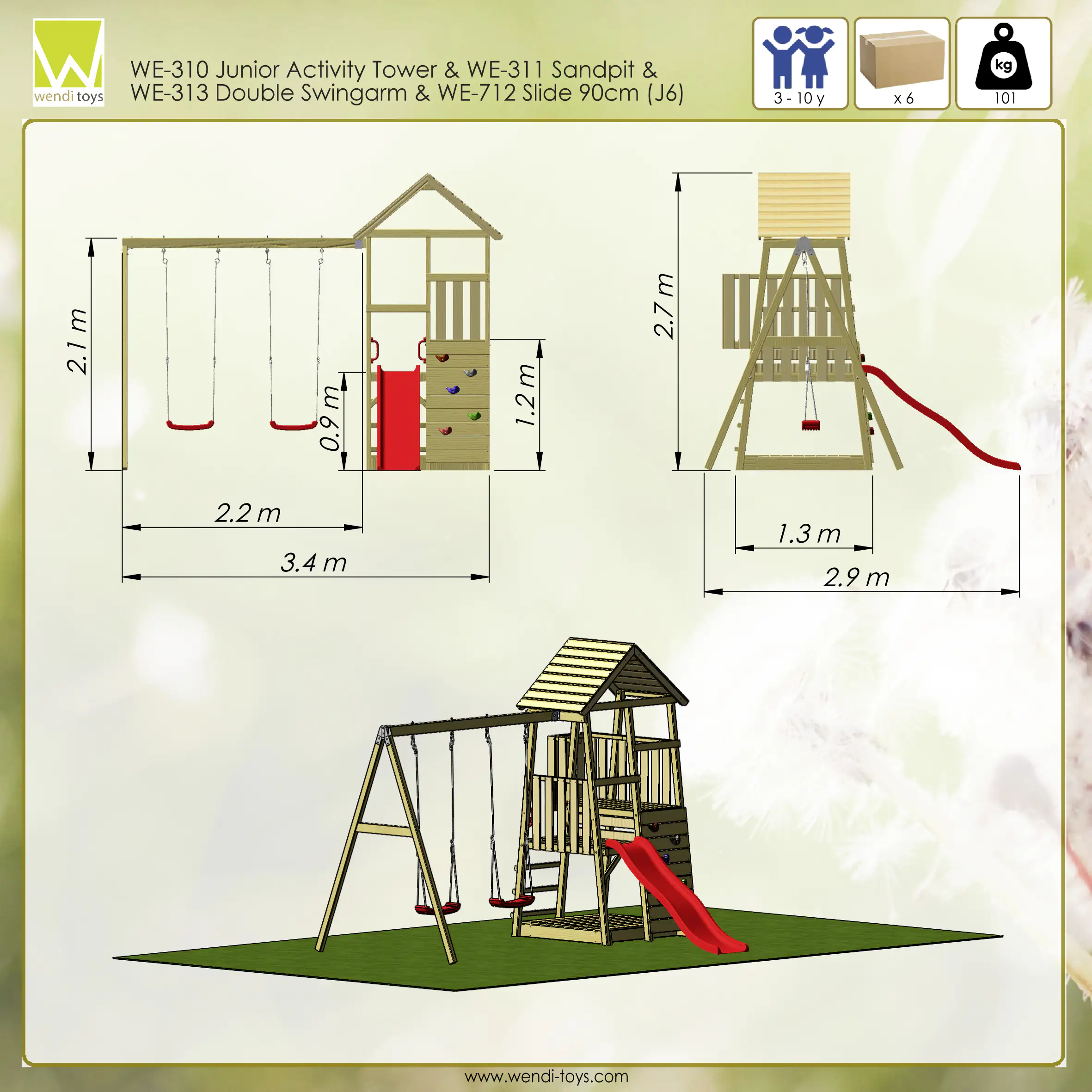 4751017090916_2611597 Wendi Toys Spielturm Salamander inkl. Rutsche & Kletterwand