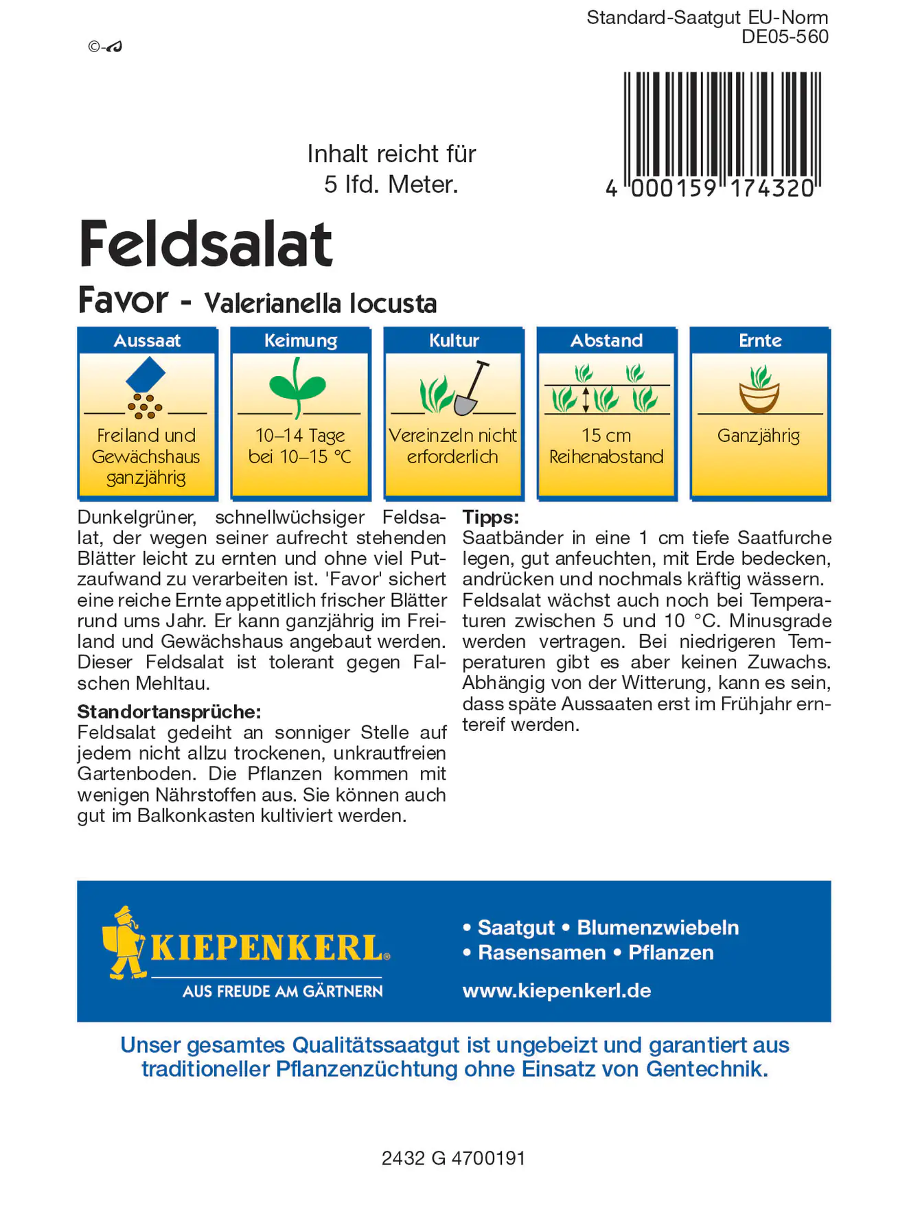 Kiepenkerl Feldsalat Favor, Saatband
