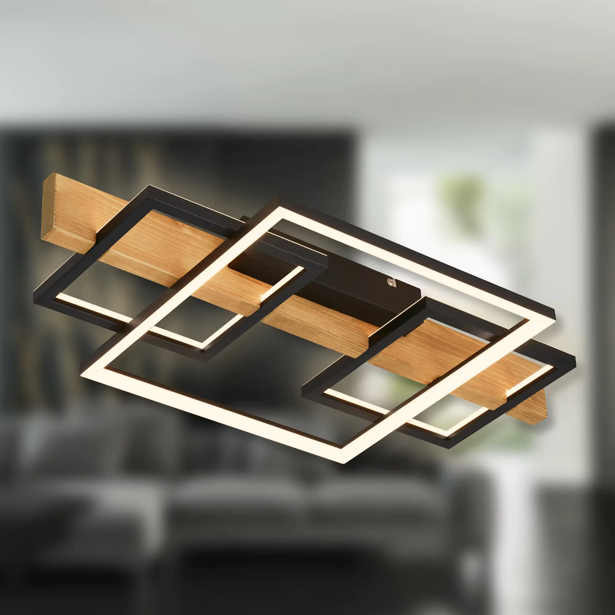 Briloner LED Deckenleuchte CADRE  schwarz Holz 32W