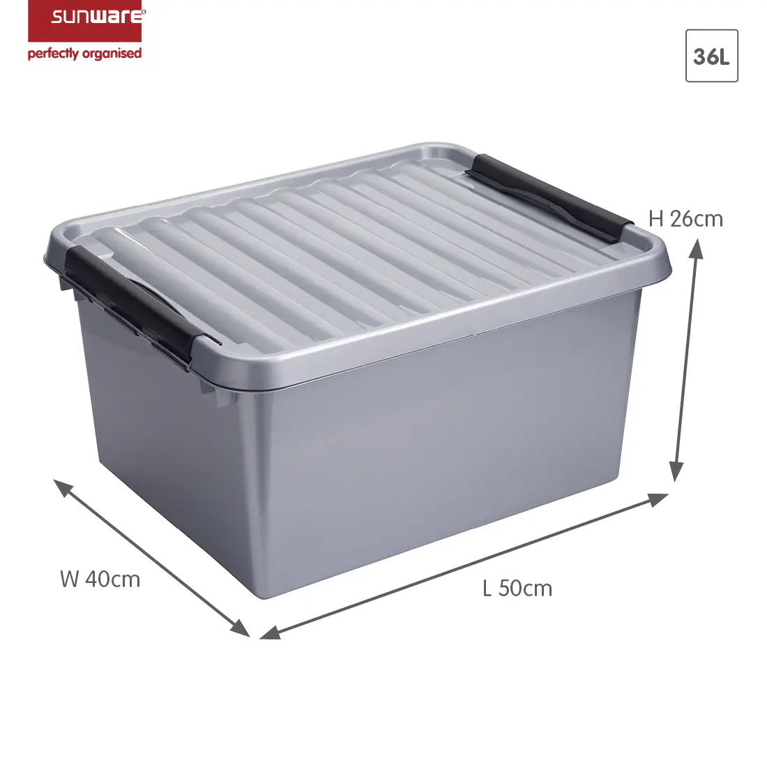Sunware Aufbewahrungsbox Q-line 36L metallfarbig schwarz 50 x 40 x 26 cm Sunware Aufbewahrungsbox Q-line 36L metallfarbig schwarz 50 x 40 x 26 cm