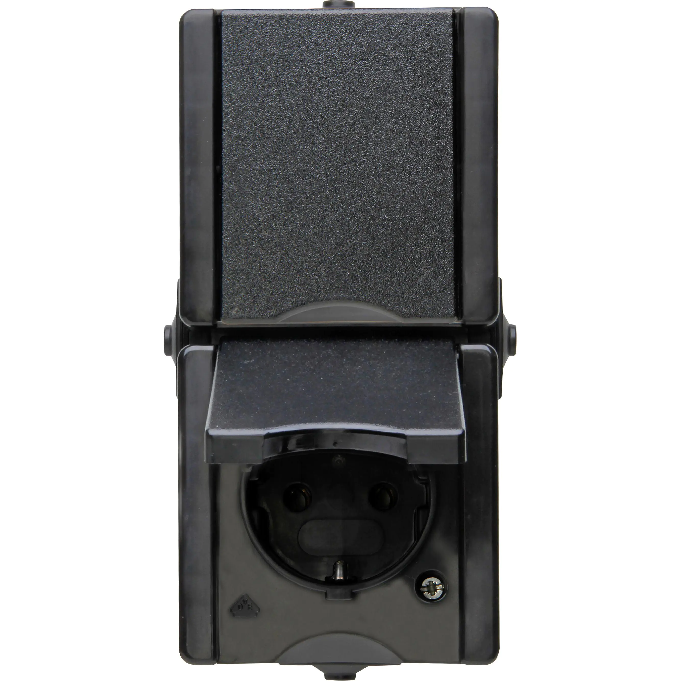 Kopp 2-fach Schutzkontakt-Steckdose mit Klappdeckel proAQA schwarz Aufputz 947506003