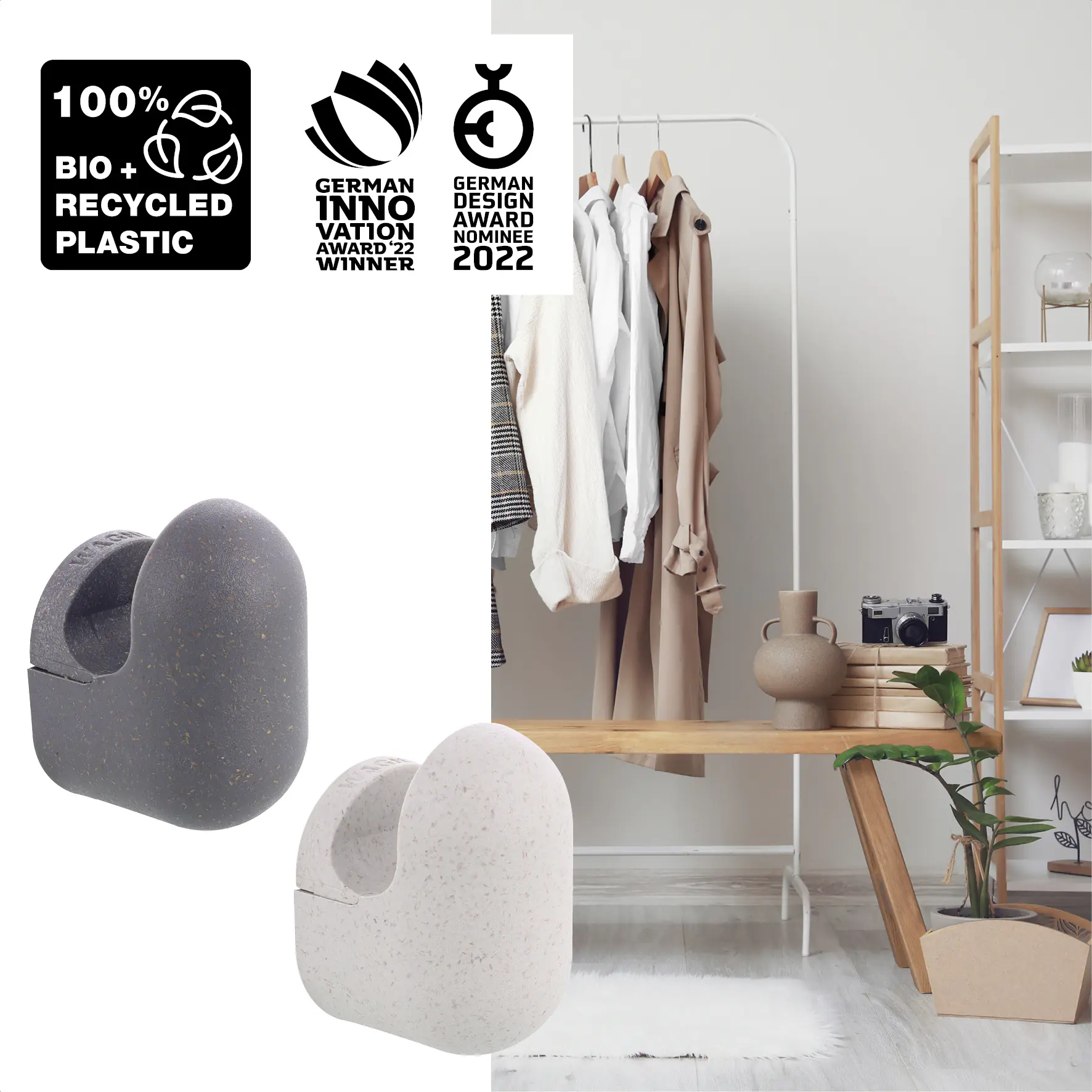 Wagner Wandhaken-Set hooks4home Pill Tragkraft bis 2 kg Bio Kunststoff anthrazit beige 4 Stück