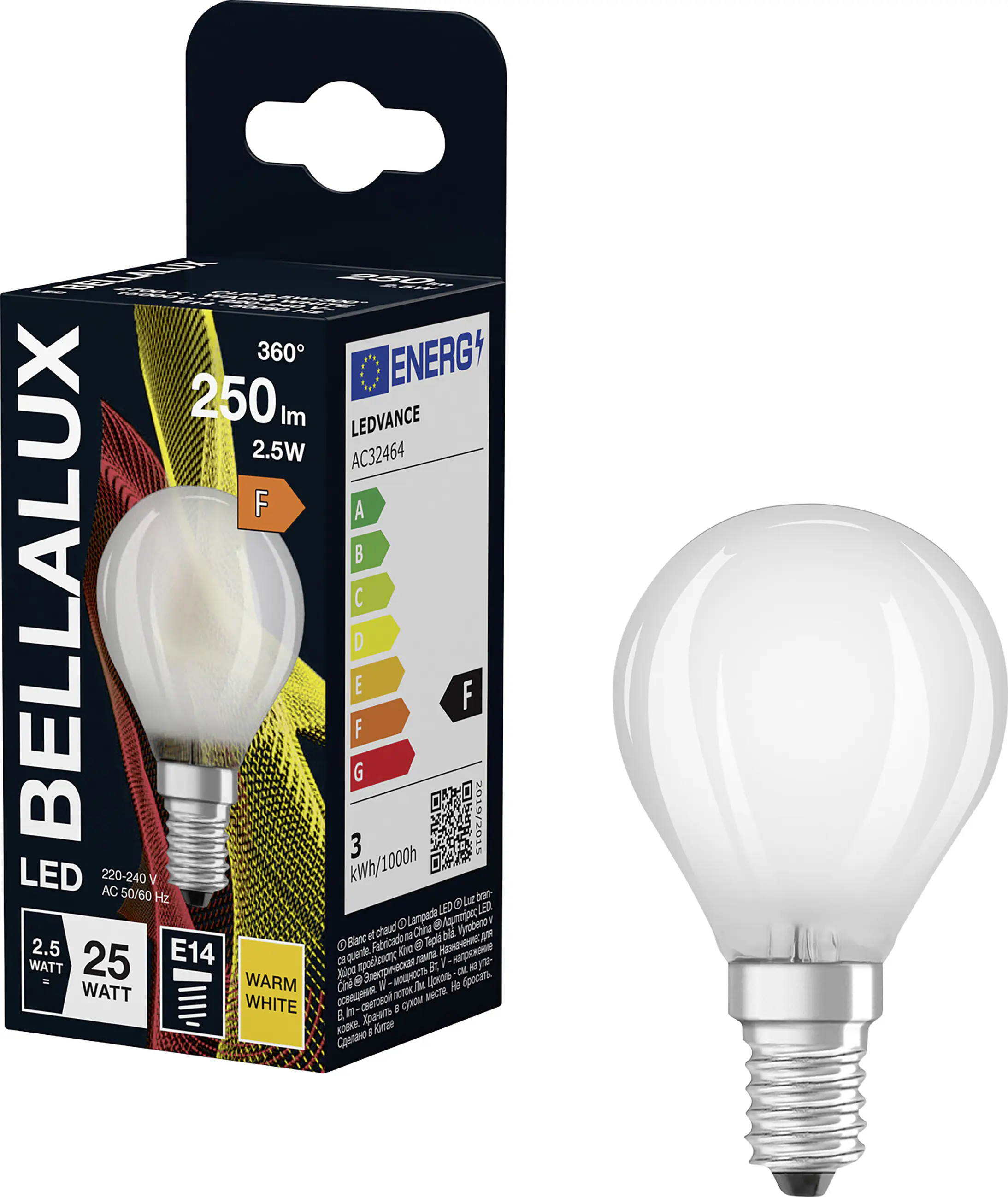 Bellalux LED Leuchtmittel Klassik P25 E14 2,5 W warmweiß weiß matt