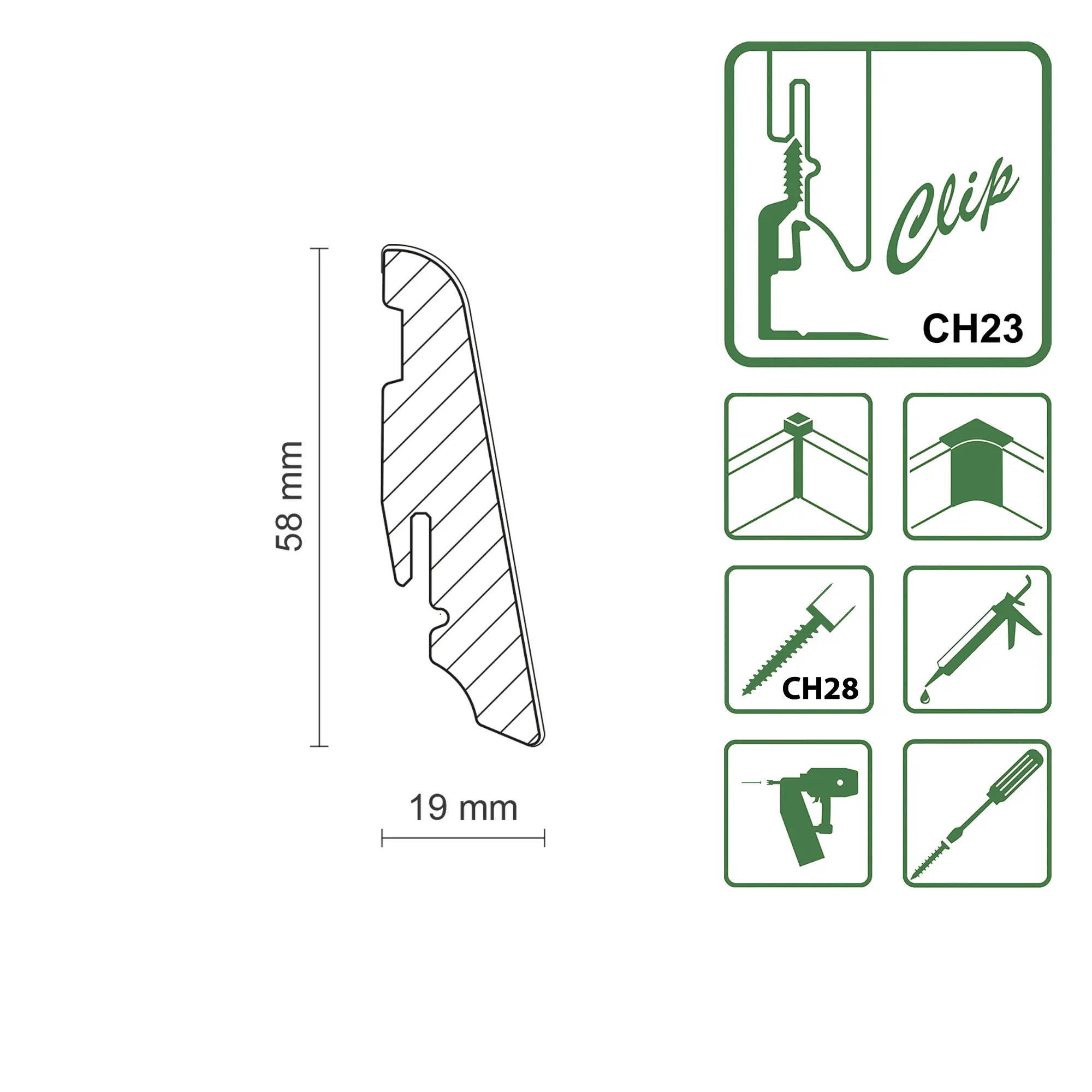 Neuhofer Fußleiste 240 cm 58 x 19 mm Caucasus