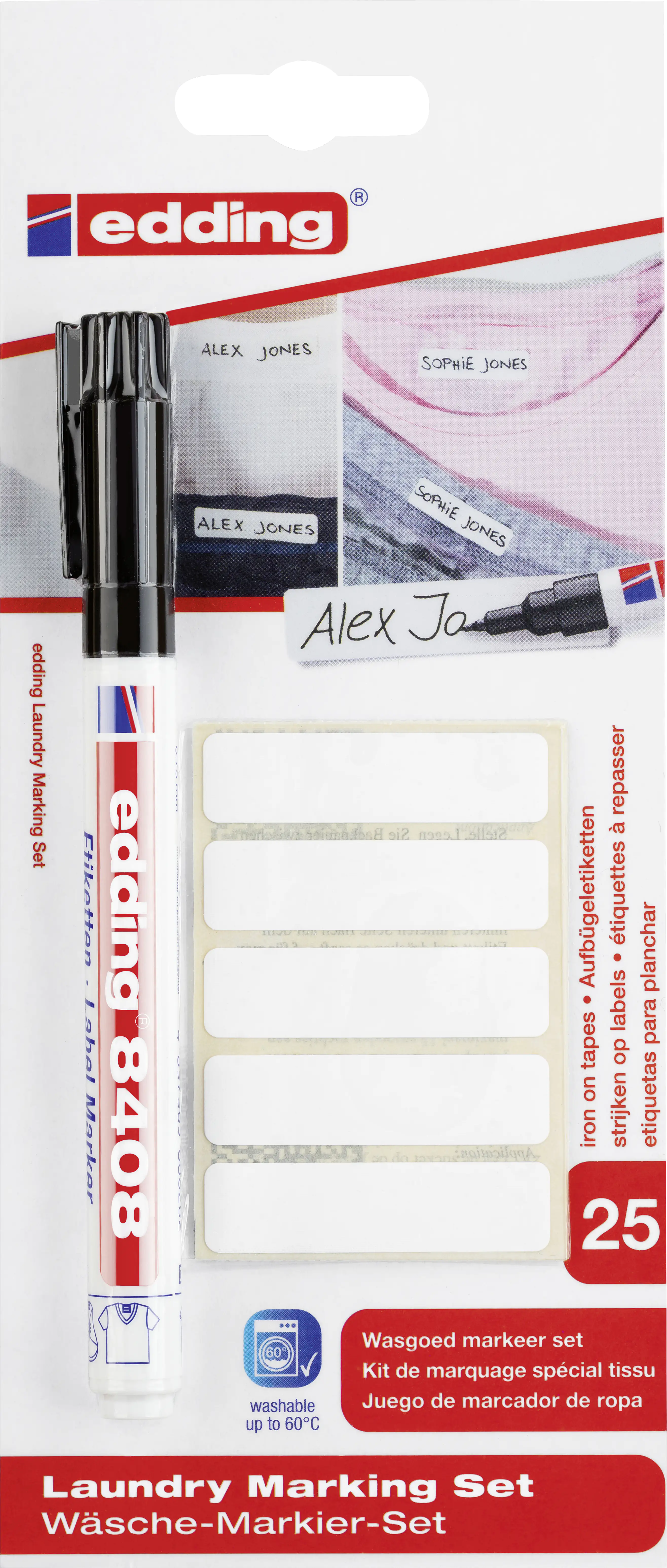 Edding 8408 Wäsche-Markier-Set mit 25 Aufbügeletiketten