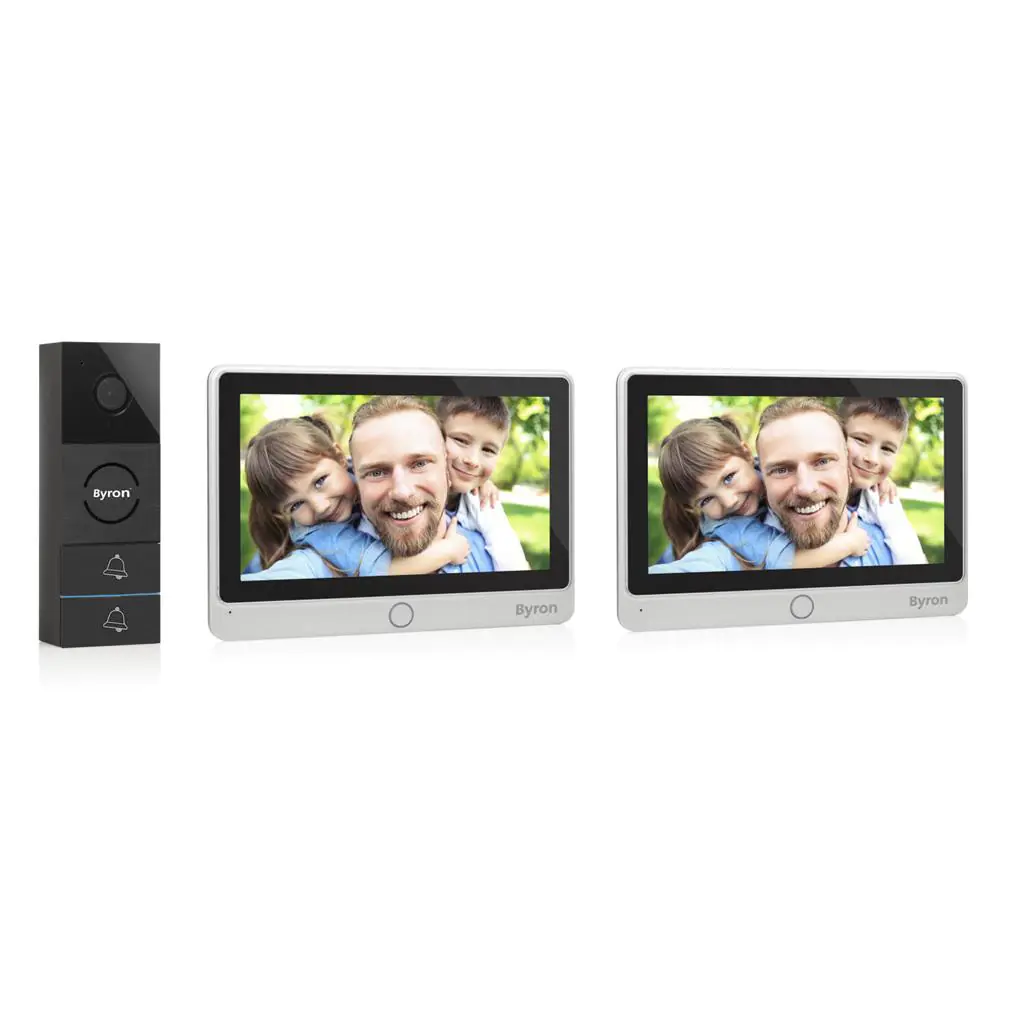 Byron Video-Türsprechanlage schwarz 2 Monitore mit Klingeltaster DIC-24122 Byron Video-Türsprechanlage schwarz 2 Monitore mit Klingeltaster DIC-24122