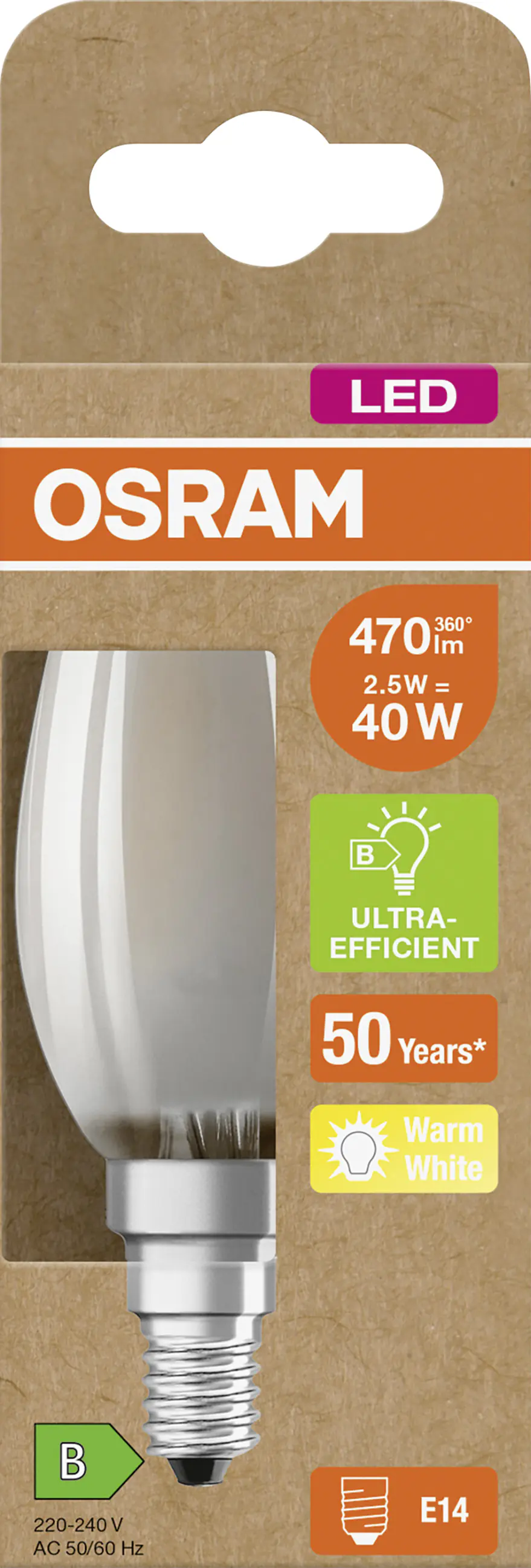 Osram LED Kerzenlampe E14 2,5 W warmweiß matt