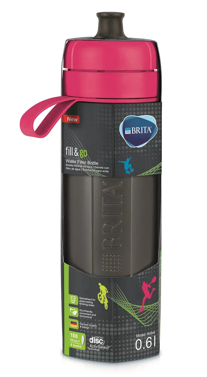 Brita Wasserfilter-Sportflasche Fill & Go Active zum Drücken 0,6 L pink