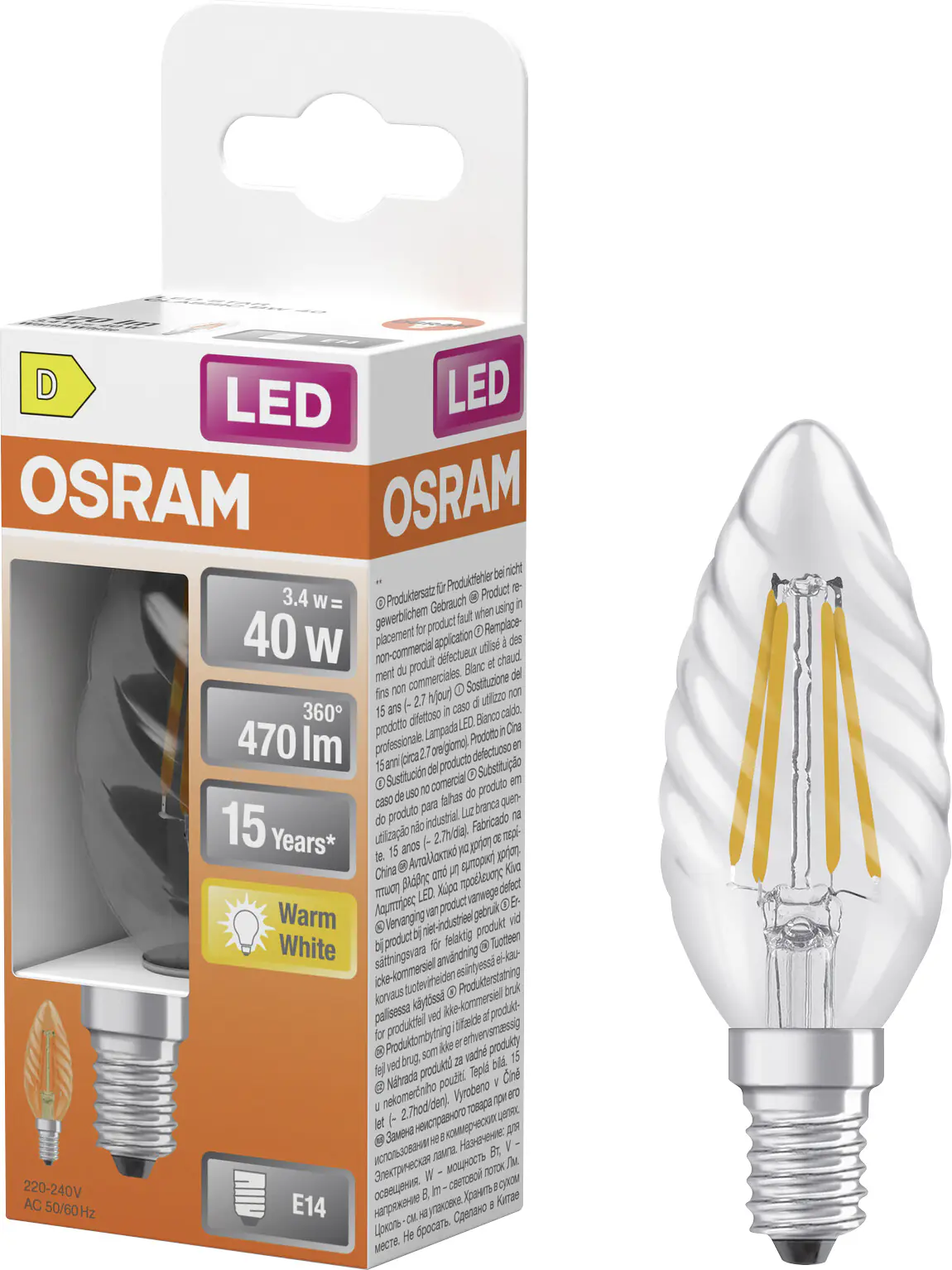 Osram LED Leuchtmittel E14 Star Classic 3,4W klar warmweiß