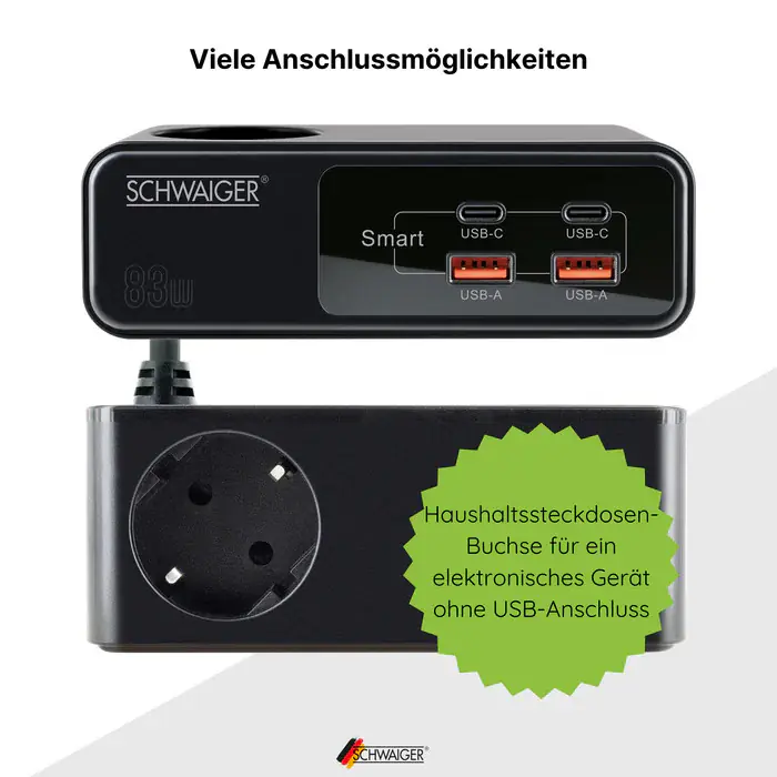 Schwaiger Verlängerung inkl. Steckdose  83W Schnellladefunktion USB A/C0 Schwaiger Verlängerung inkl. Steckdose  83W Schnellladefunktion USB A/C0