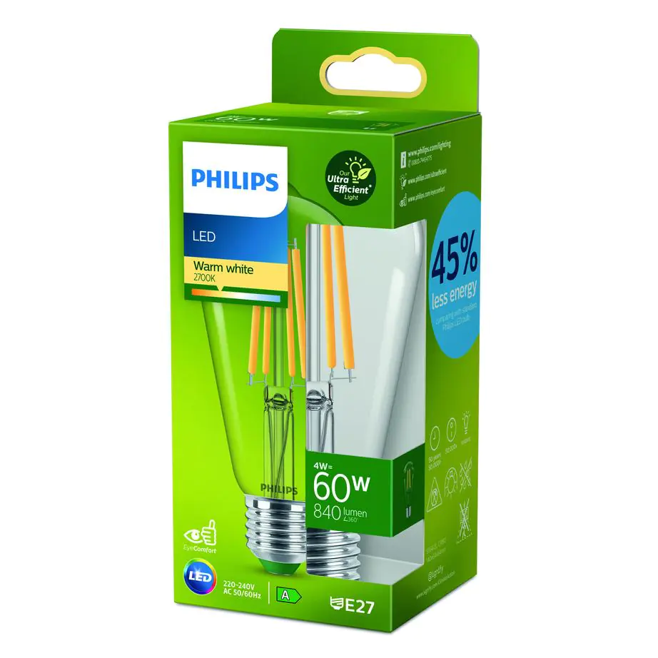 Philips LED-Leuchtmittel Filament ST64 E27 4W warmweiß klar