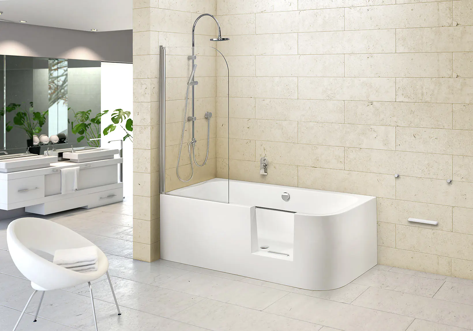 Ottofond Badewanne barrierefrei 180 x 80 cm rechts weiß