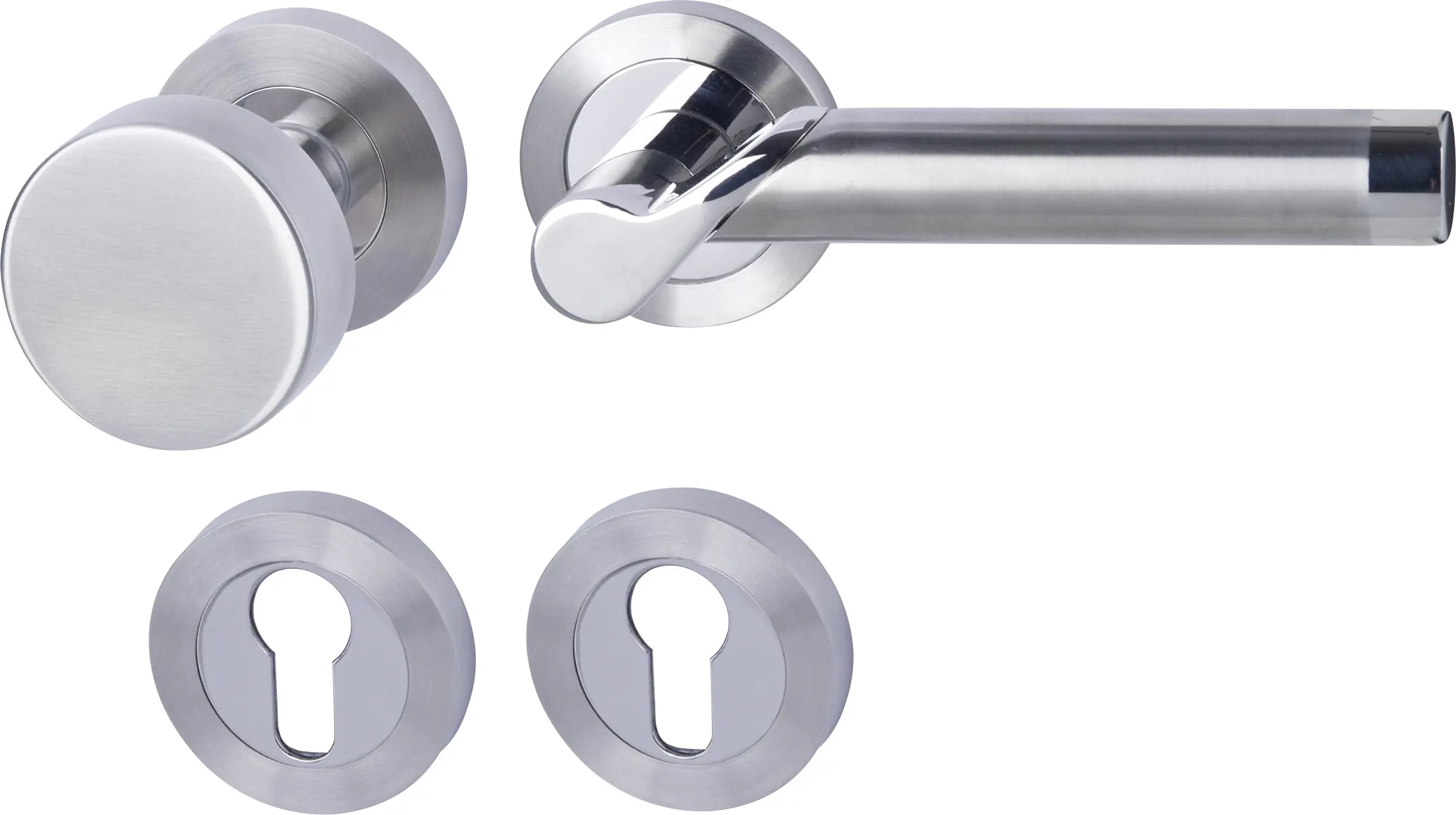 Südmetall Türgriff-Garnitur Rosette Solid 1 PZ Edelstahl poliert/satiniert Drücker rechts silber Ø 52 mm