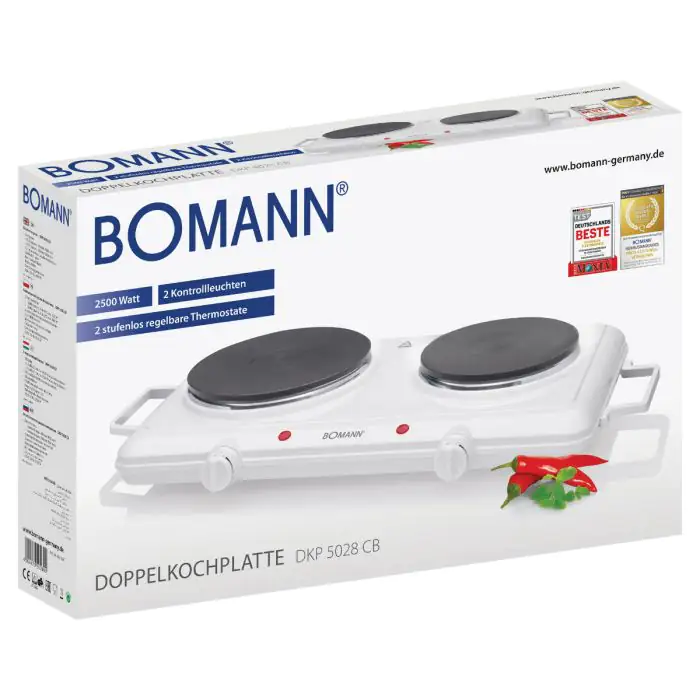 4004470502800_5 Bomann Doppelkochplatte DKP5028 weiß, 2500 Watt