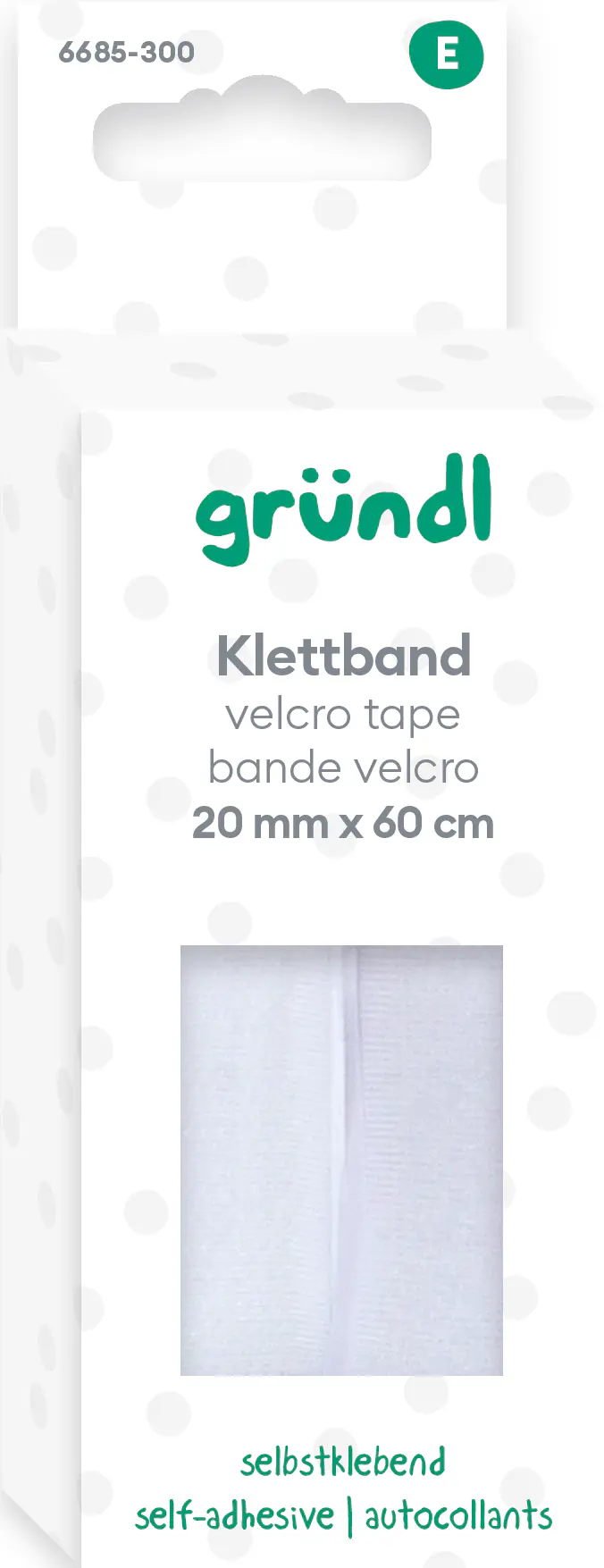 Gründl Klettband selbstklebend 20 mm x 60 cm weiß
