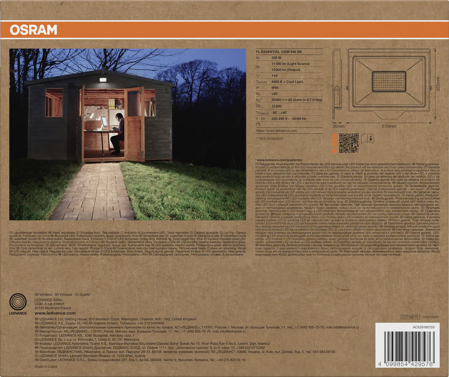 Osram Außenleuchte Floodlight Essential 100W 4000K schwarz