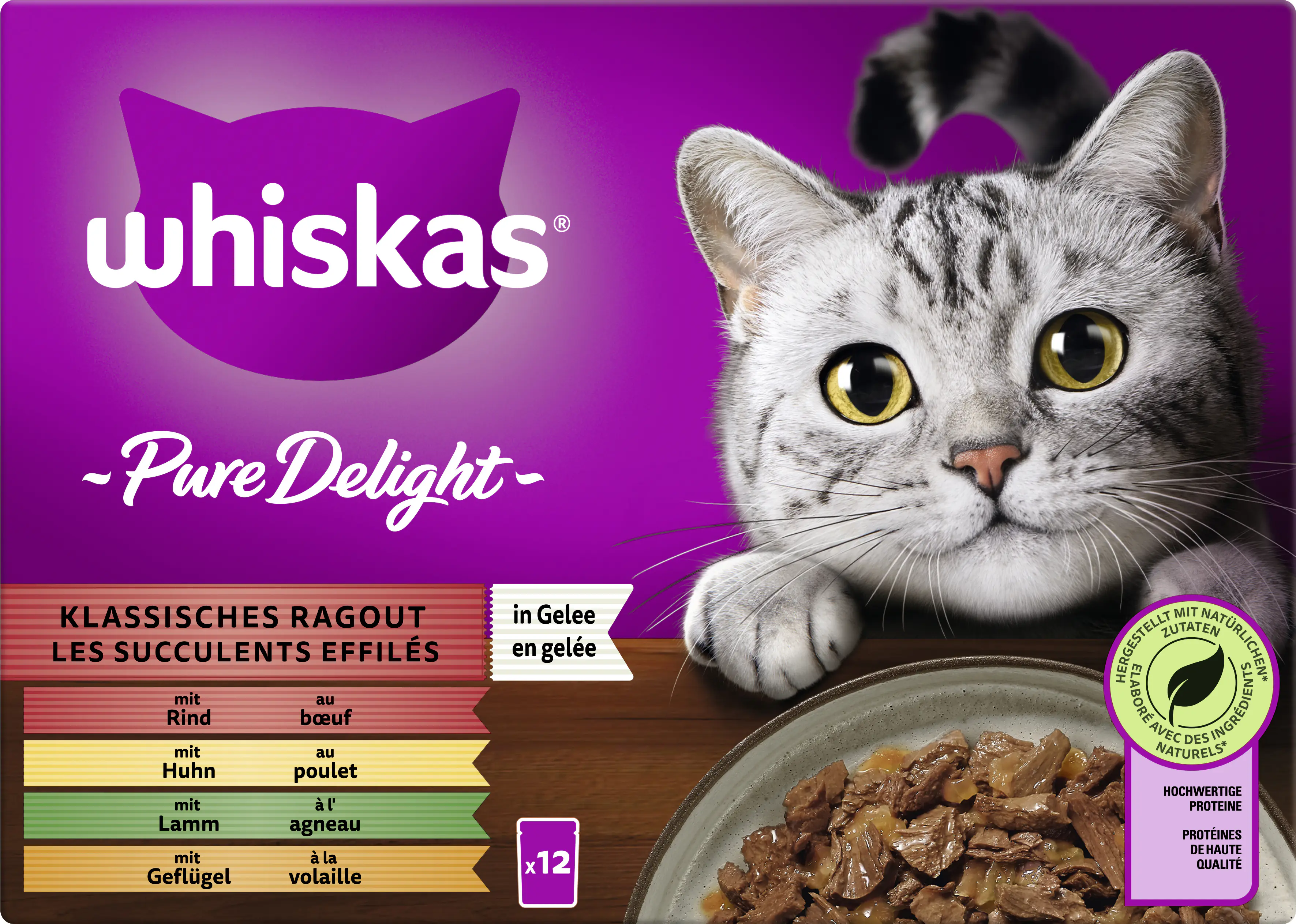 Whiskas Multipack Pure Delight Klassisches Ragout Katzenfutter 12 x 85 g